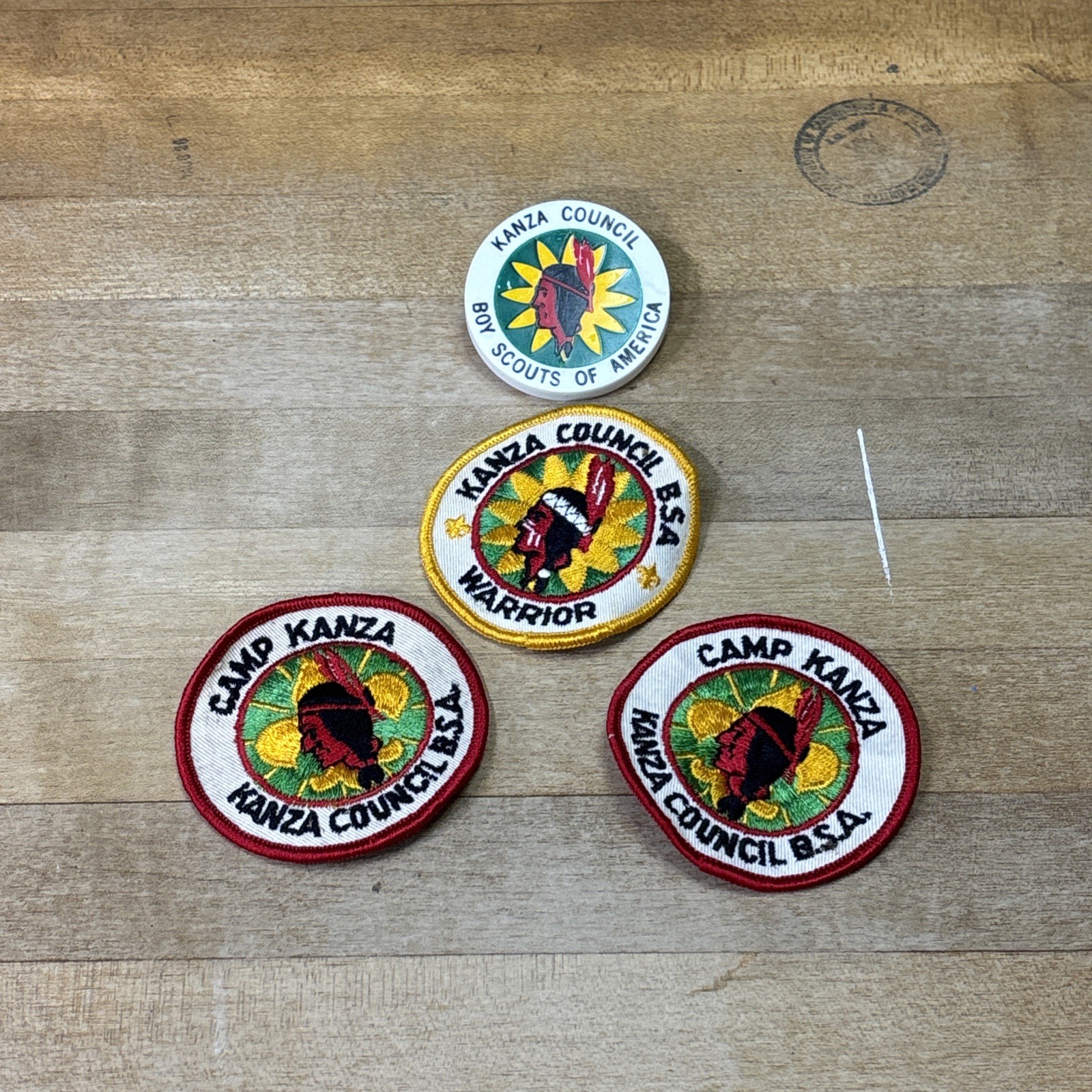 Vintage Kanza Council BSA Camp Kanza Boy Scouts Patch & Pin Lot of 4 Kansas