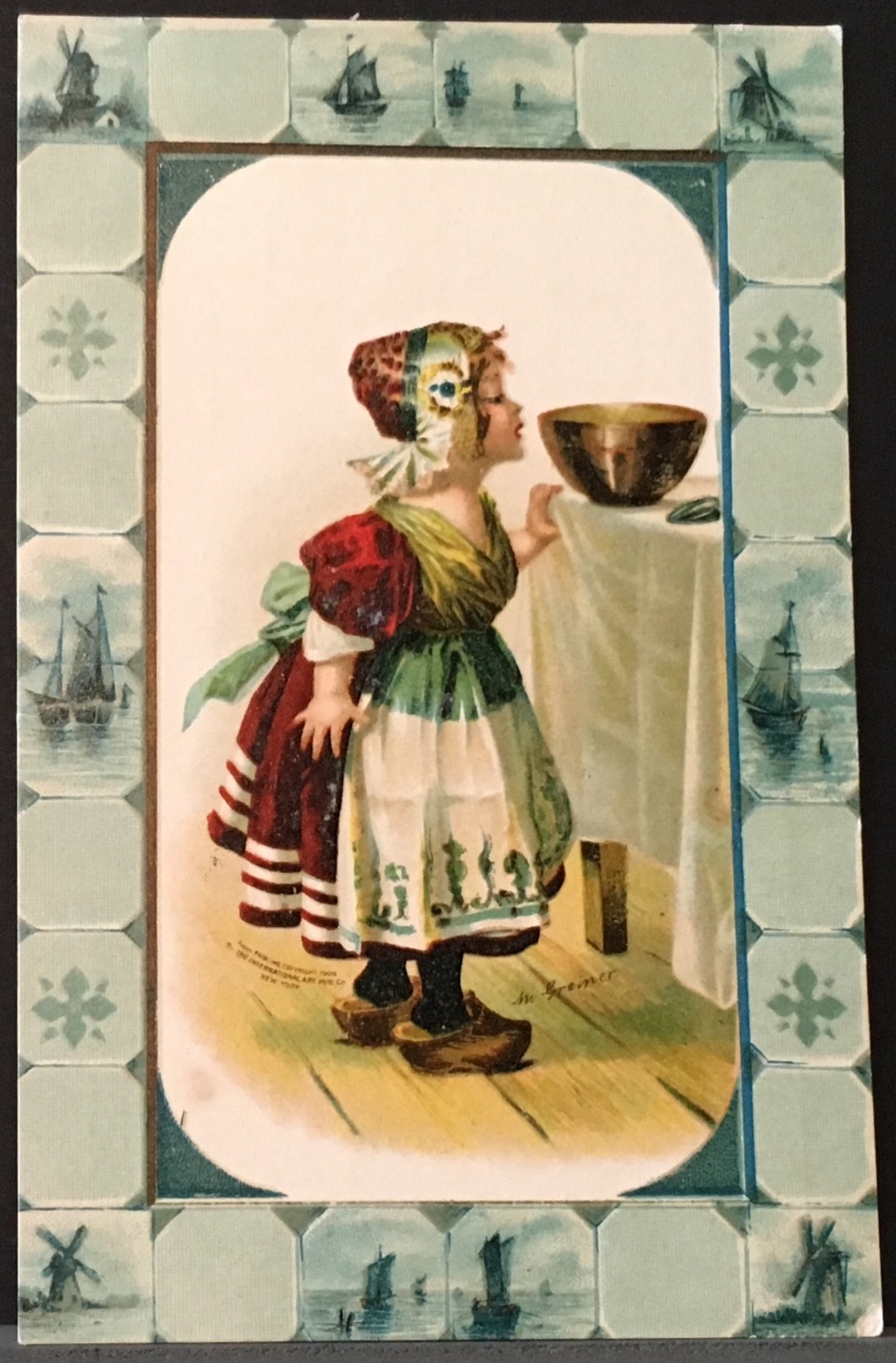 Little Dutch Girl on Armand Verger Calendar Printer~Signed M. Greiner~Belgium