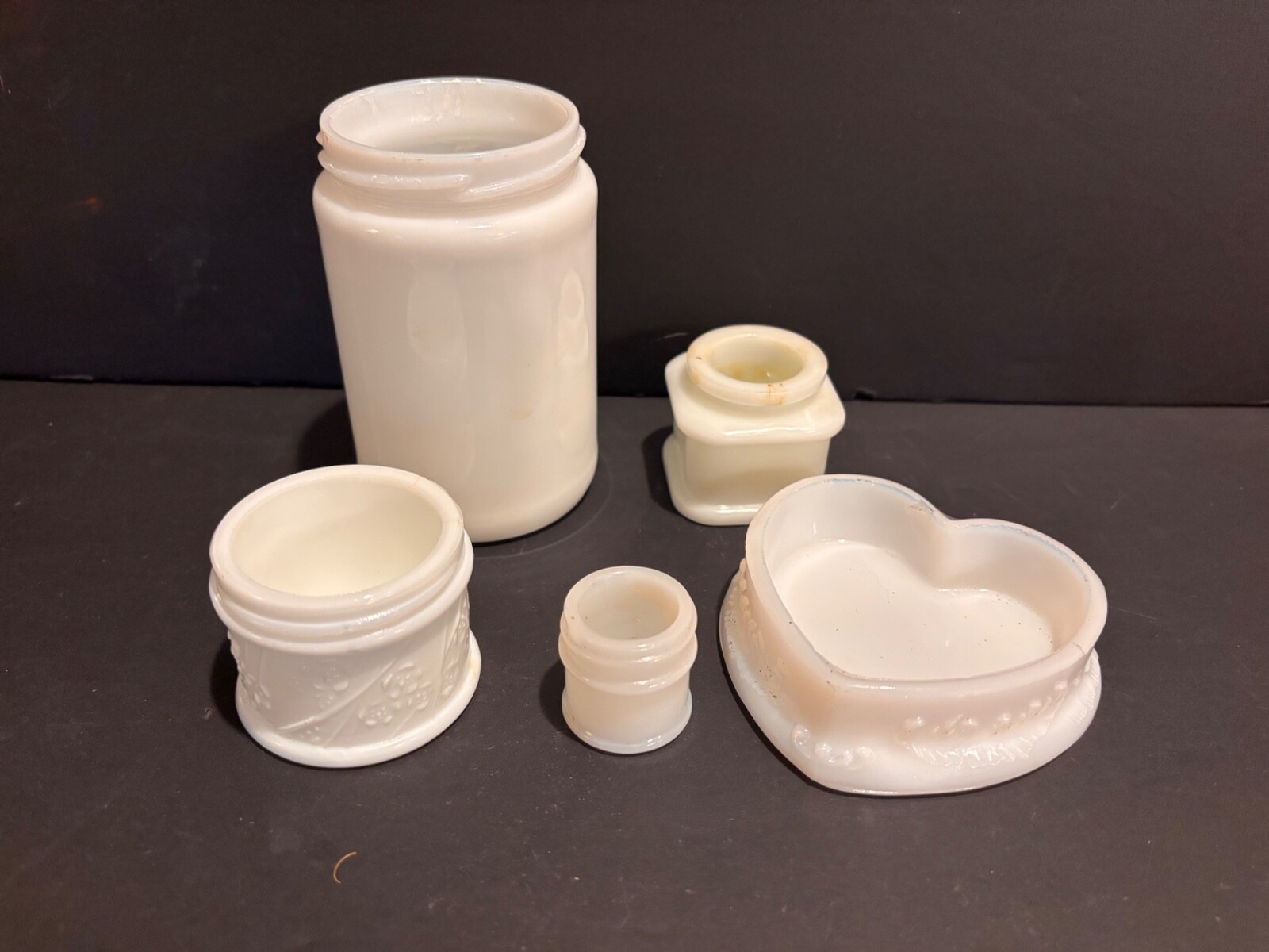 Vintage White Milk Glass Jar Lot Of 3 Mosco Ponds