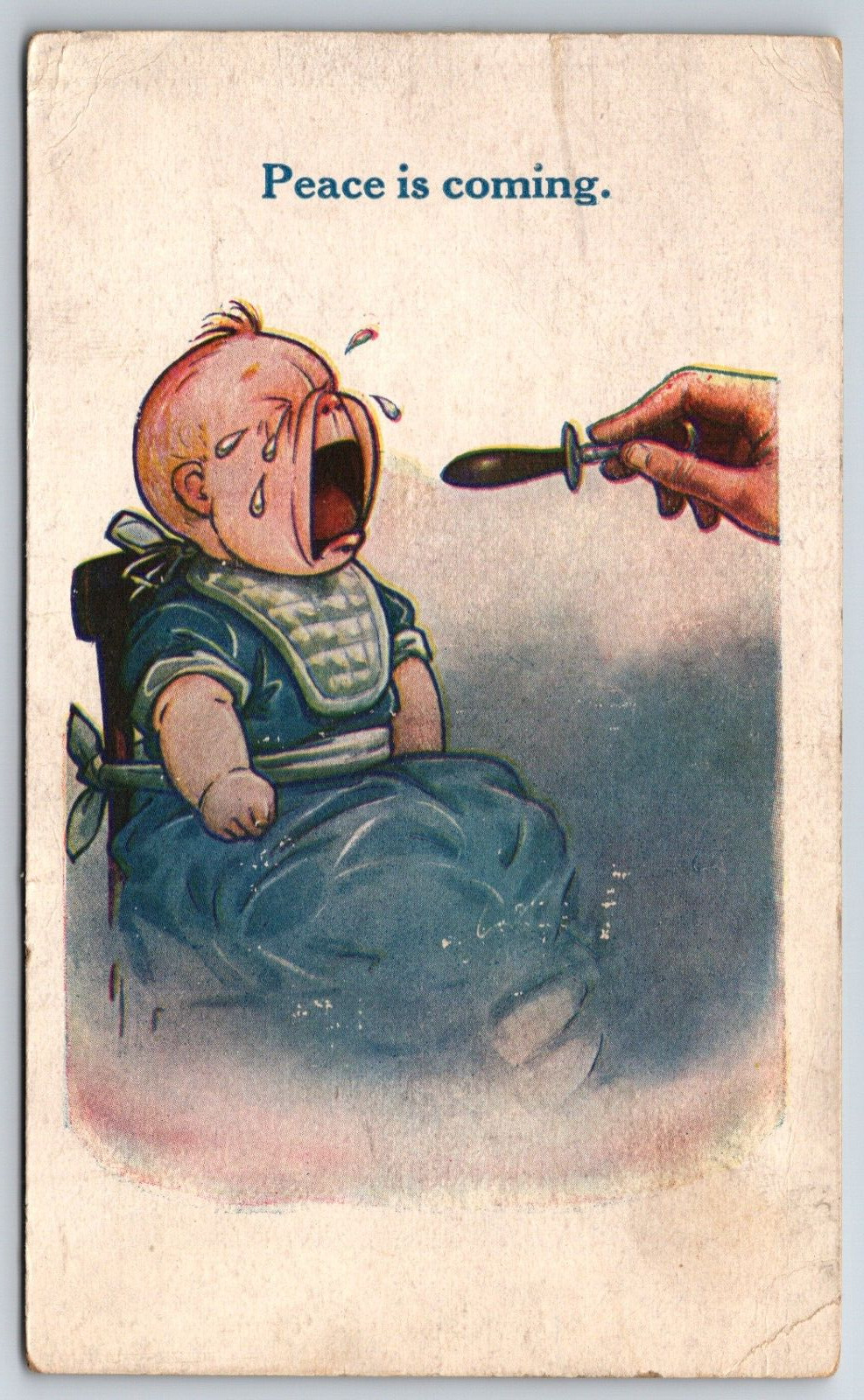 Funny Comic Cartoon Baby In High Chair Cries Before Feeding Postcard c1906