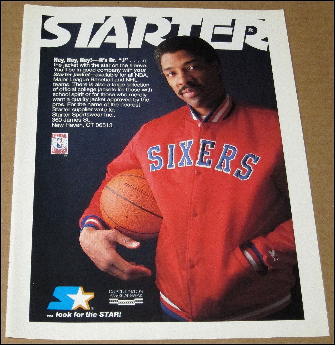 1983 Dr. J Julius Erving Starter Print Ad Advertisement Page Vintage E.S.C Radio