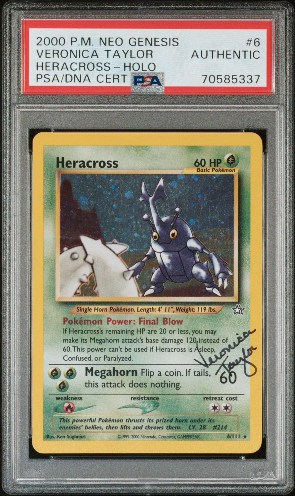 Signed Veronica Taylor Auto Heracross Neo Genesis Pop 1 PSA Authentic 