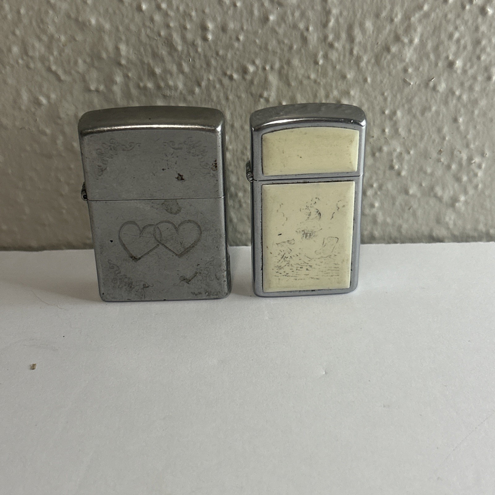 Vintage Scrimshaw Zippo Lighter, IV, Whaling Scene, FADED W/ Heart To Heart
