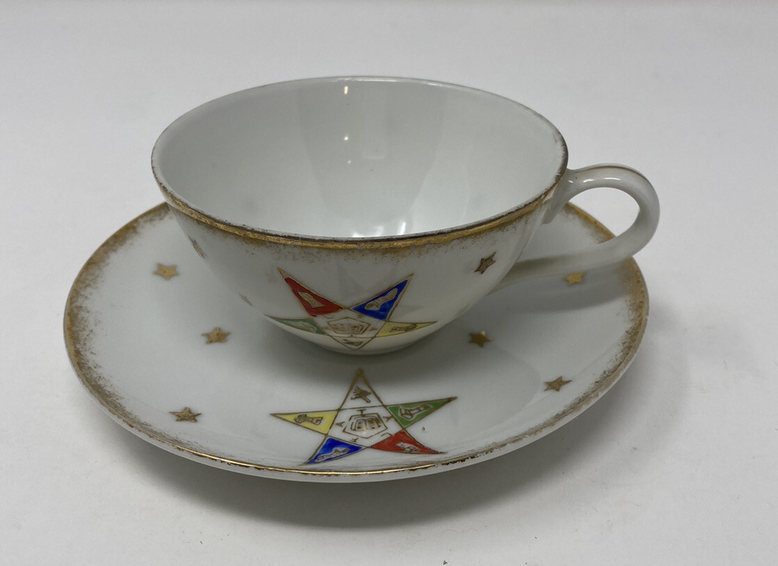 Eastern star masonic cup and saucer. Norcrest, Japan c-73