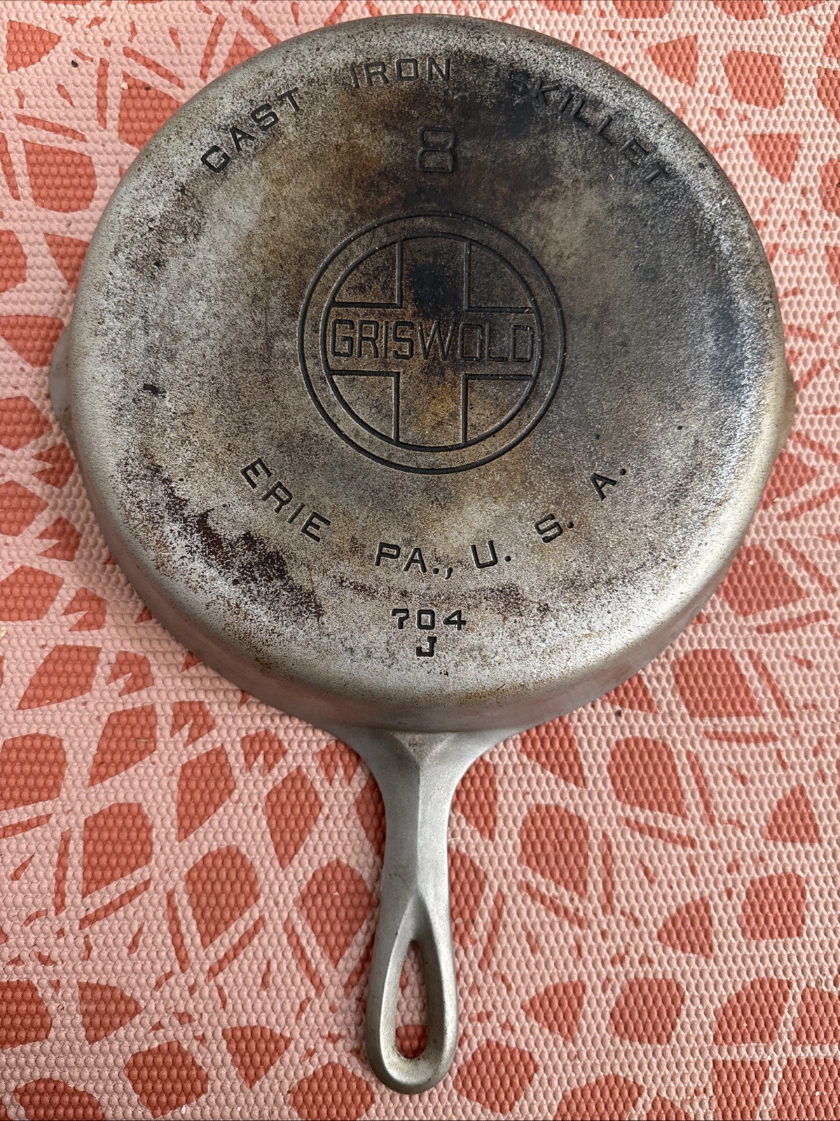 VINTAGE NO.8 GRISWOLD ERIE PA. 704J CHROME/NICKEL CAST IRON SKILLET FRYING PAN