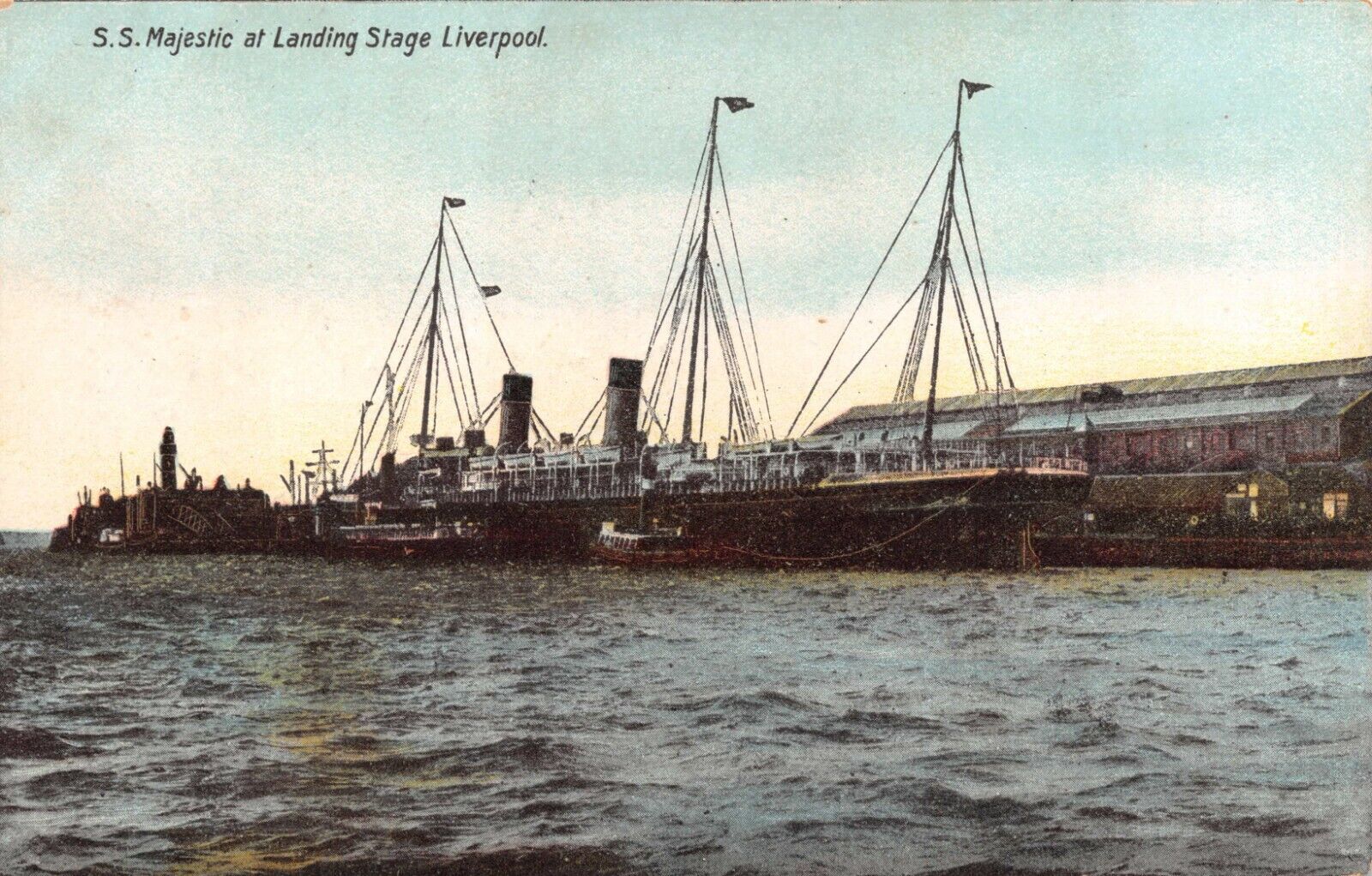 Vtg. c1906 S.S. Majestic at Landing Stage Liverpool England Postcard p1050