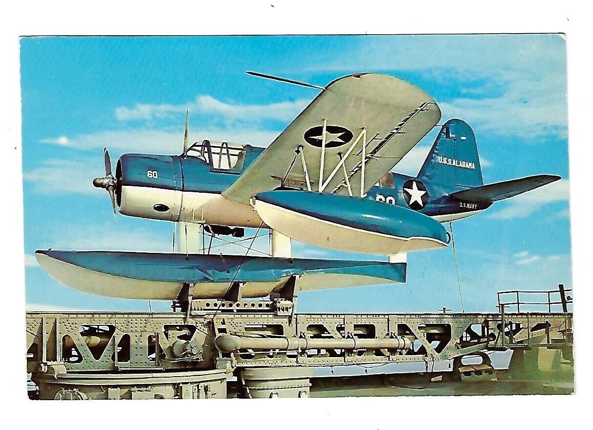 c1960's Aviation Postcard USS Alabama Battle Ship, Kingfisher