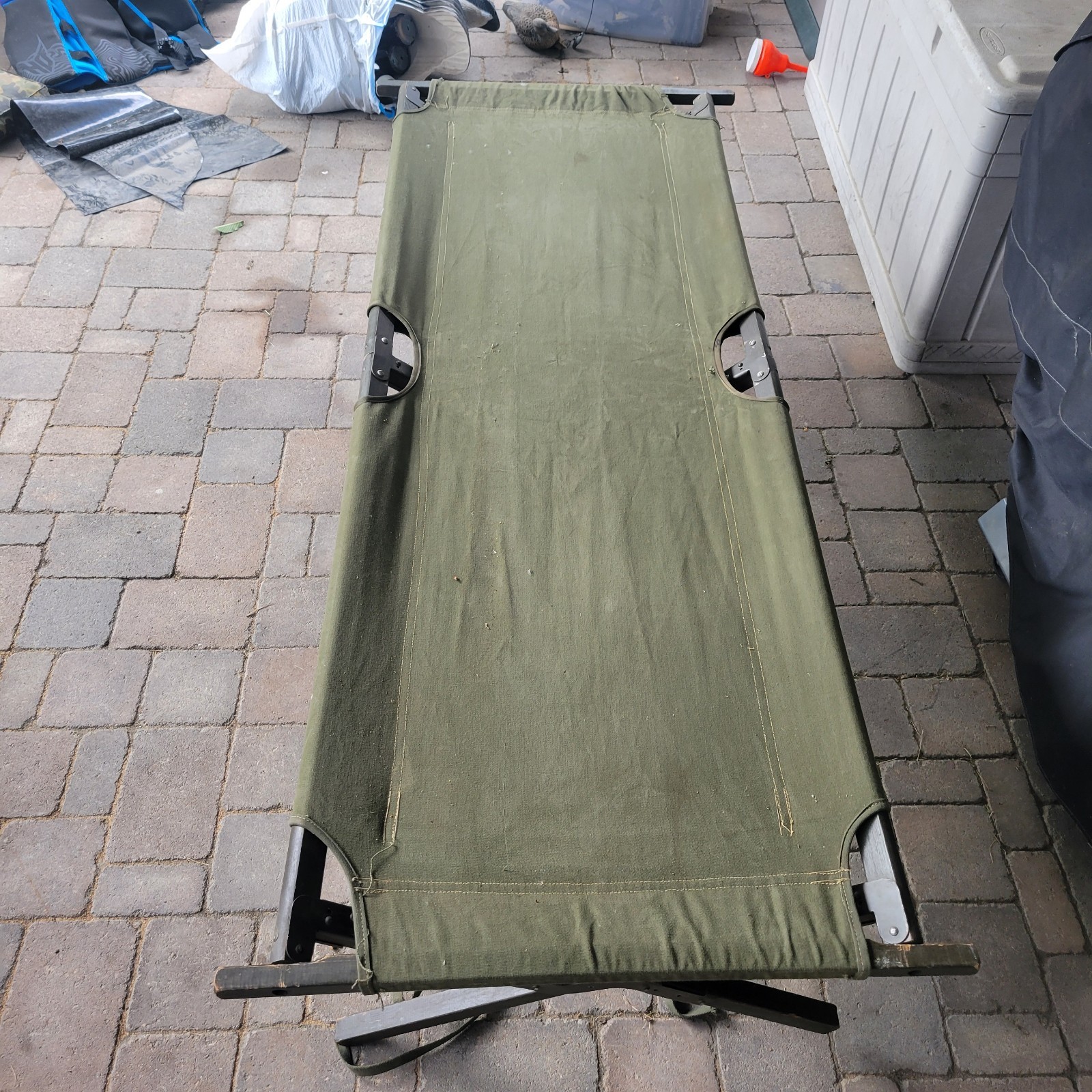 Official US Military Canvas And Wood Cot. NS-7. A.S.M.P. 1-31-1956 Official US Military Canvas And Wood Cot. NS-7. A.S.M.P. 1-31-1956