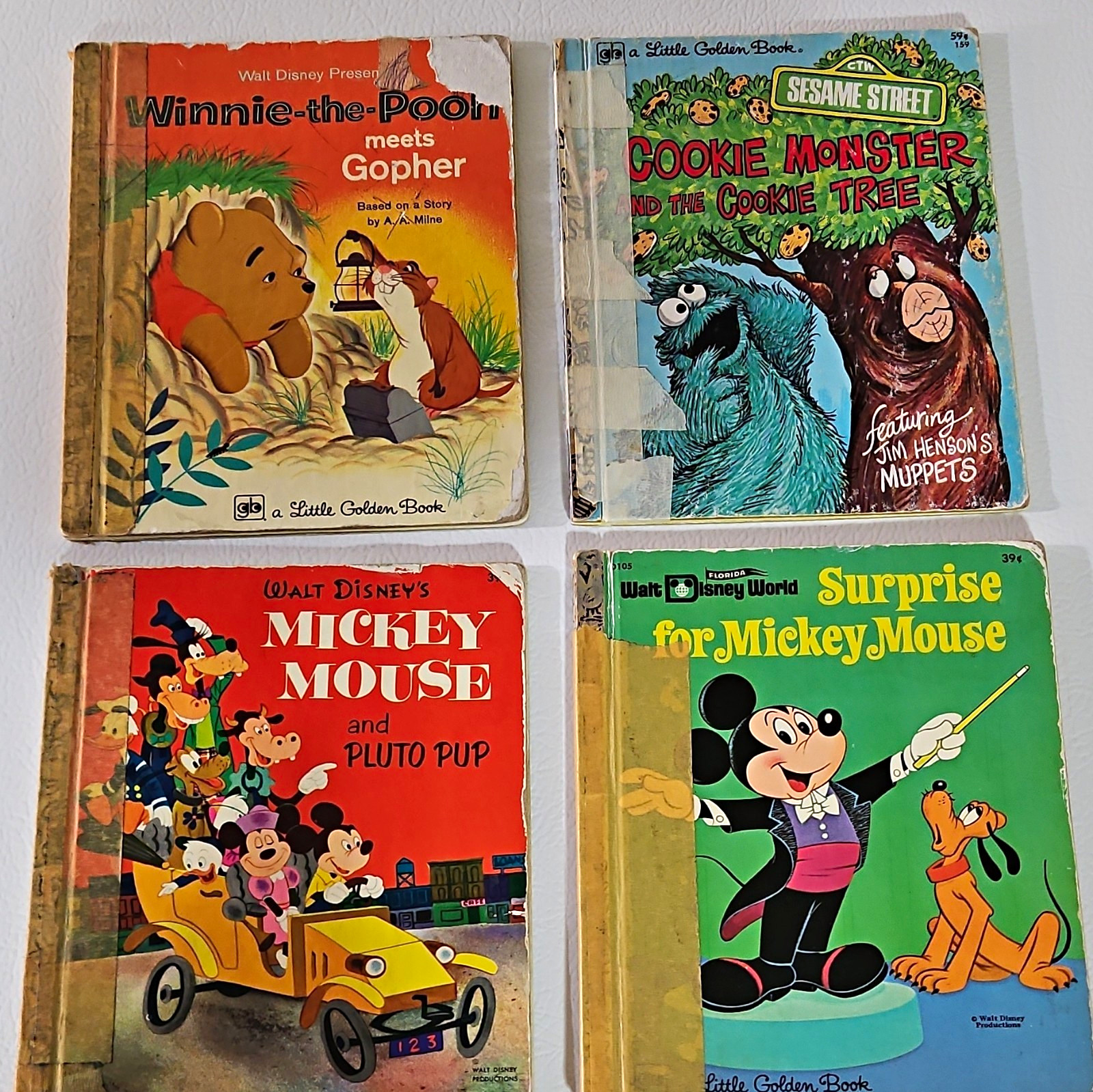 Lot Of 4 Vintage Little Golden Books,  Disney And Sesame St.