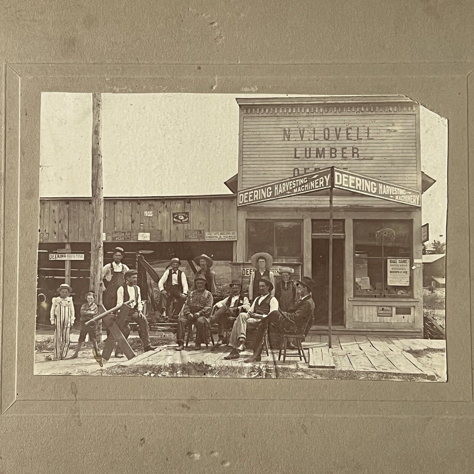 Antique Cabinet Card Photograph NV Lovell Lumber Store Men Advertising Signs