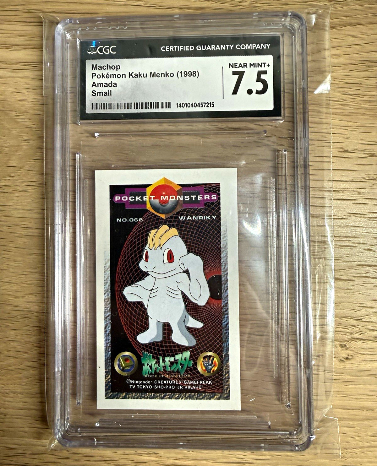 CGC 7.5 Pokémon Kaku Menko 1998 Amada Machop No.066 Small Trading Card