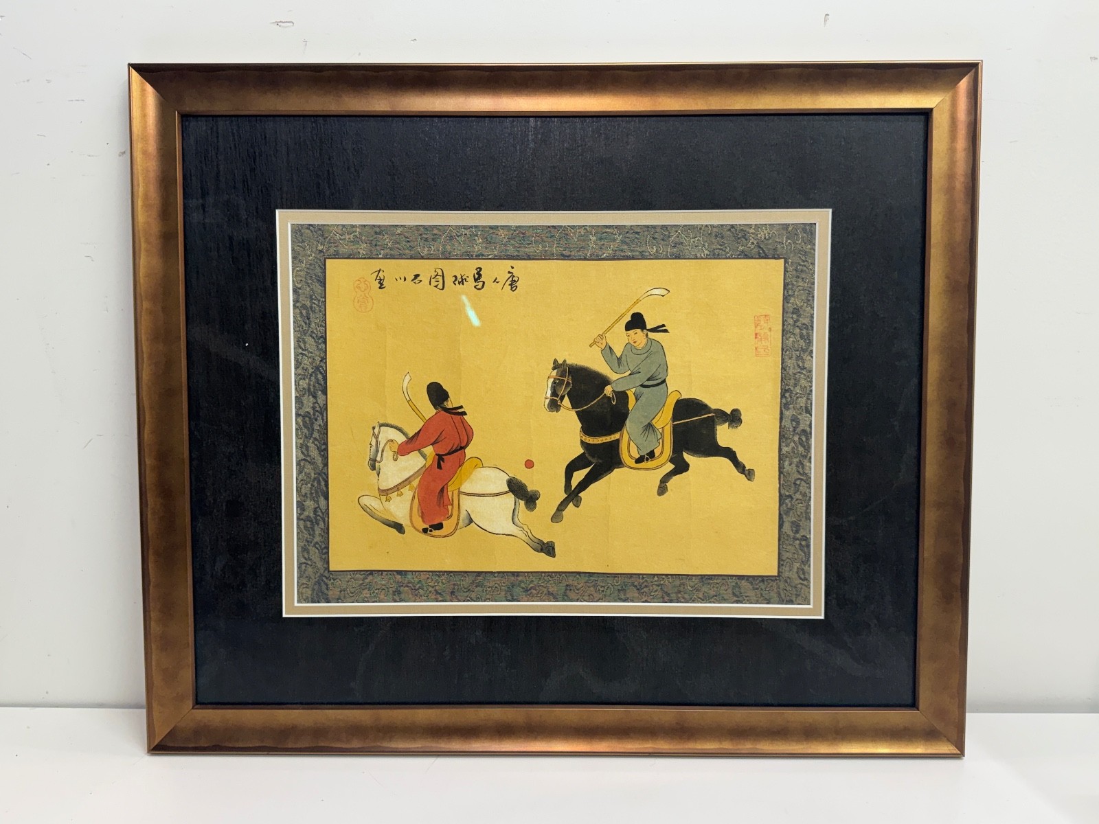 Antique Chinese Watercolor on Silk of Men Playing Polo Signed Antique Chinese Watercolor on Silk of Men Playing Polo Signed