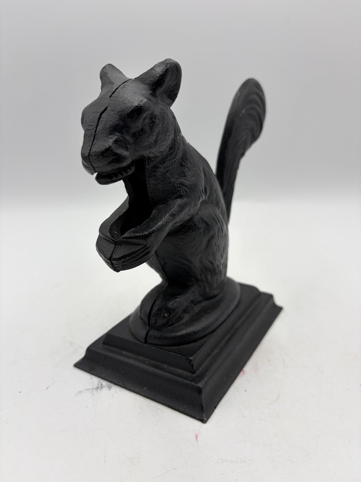 Vintage Cast Iron Squirrel Nutcracker Black Figural Doorstop 6” Tall