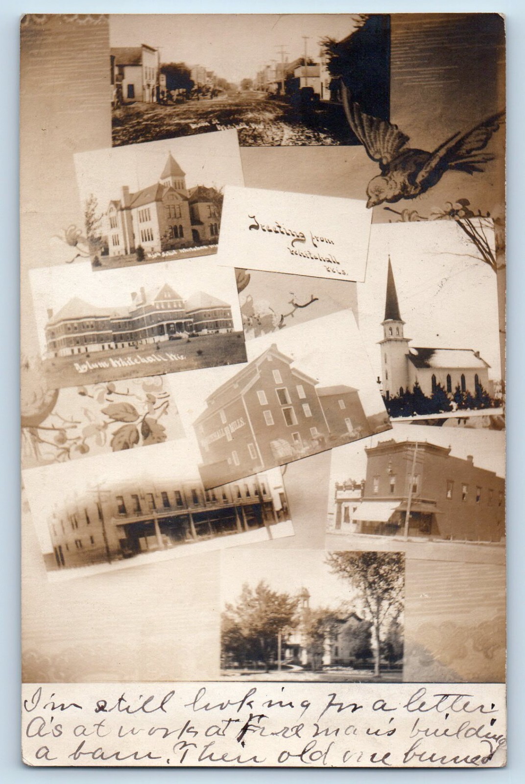 Whitehall Wisconsin WI Postcard RPPC Photo Greetings Multiview 1908 Antique