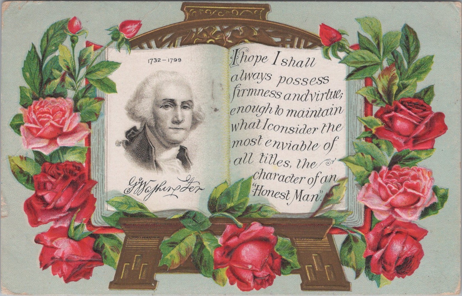 1911 Antique George Washington portrait United States Honest Man Quote Postcard