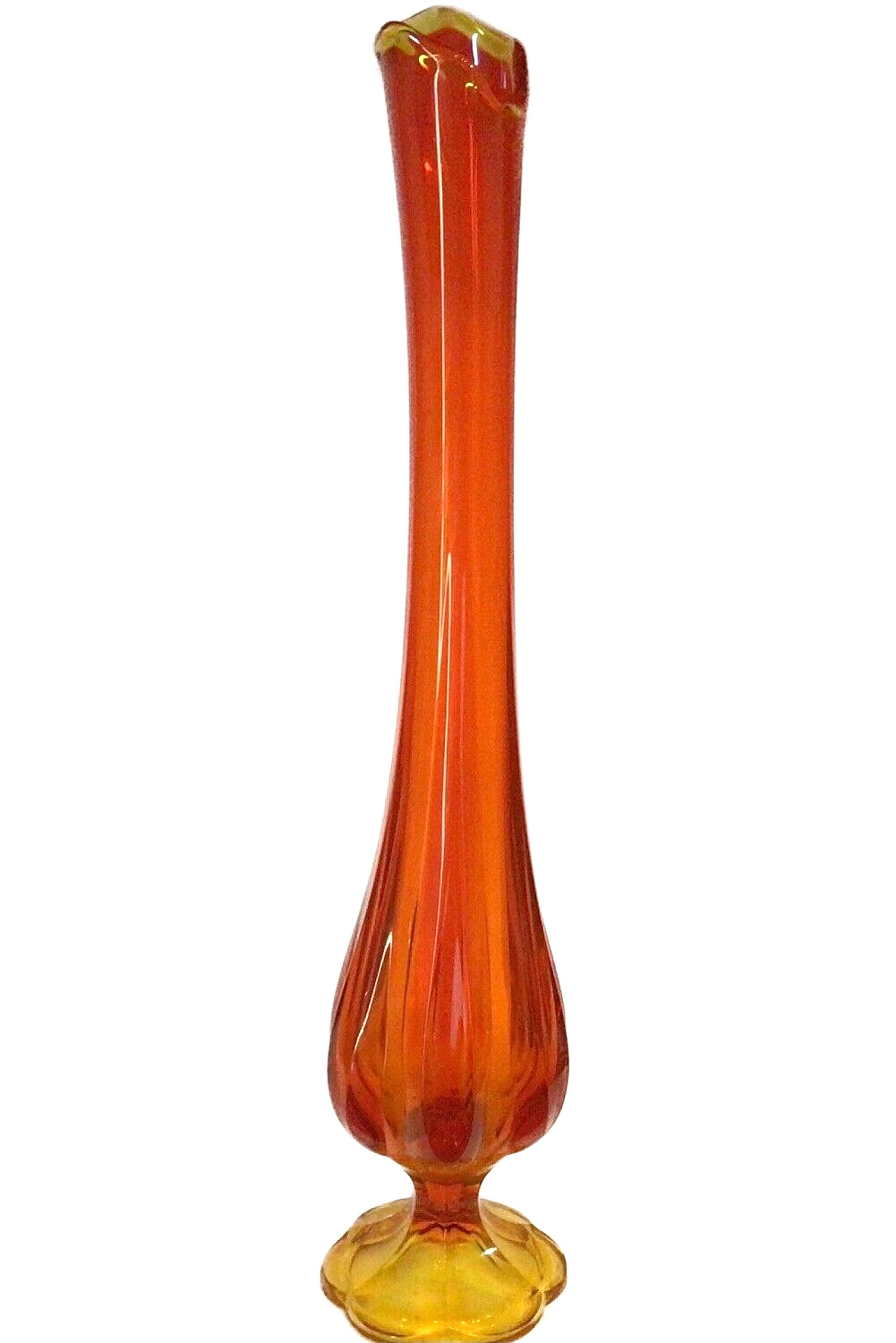 LE Smith Amberina Vase 6 Petal Ribbed Large 20\