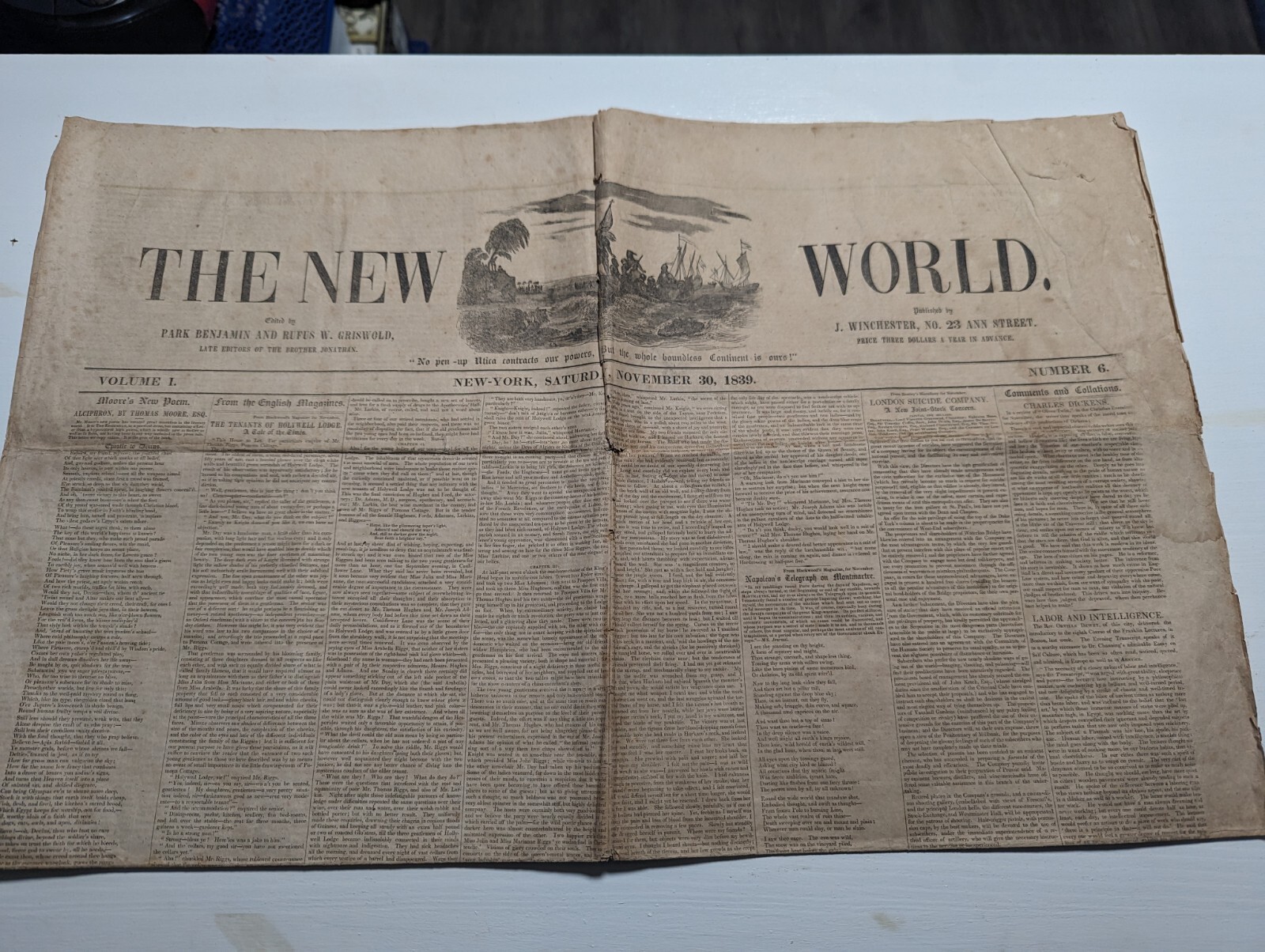 1839 The New World Newspaper Rufus Griswold Editor - Edgar Poe Rival 1839 The New World Newspaper Rufus Griswold Editor - Edgar Poe Rival