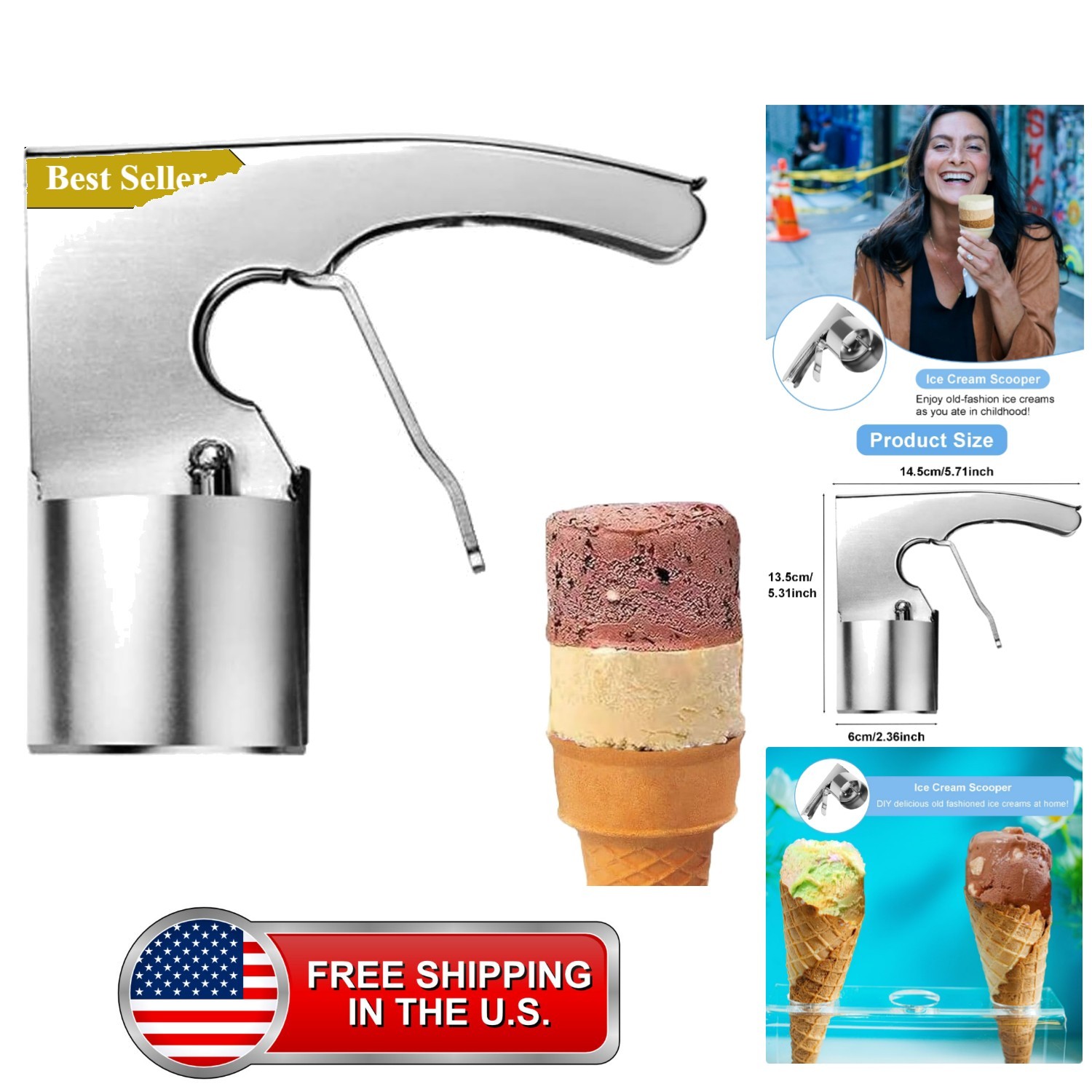 Old Time Ice Cream Scooper, Easy Release Trigger Ice Cream Sandwich Scoop for...