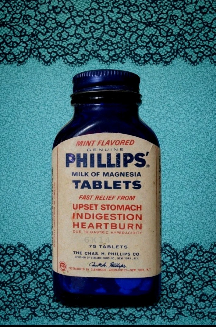 Medicine Bottle Phillips Cobalt Blue  Sm 4”  Apothecary  Label Vintage 