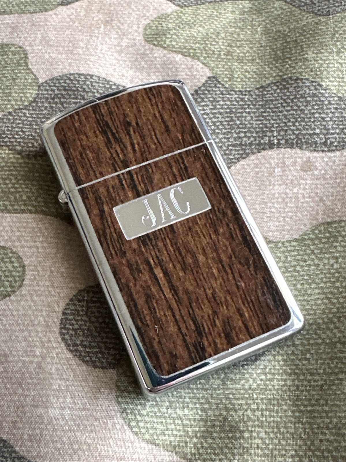 1974 Vintage Zippo Slim Lighter - Faux Wood Grain - Double Sided 1974 Vintage Zippo Slim Lighter - Faux Wood Grain - Double Sided