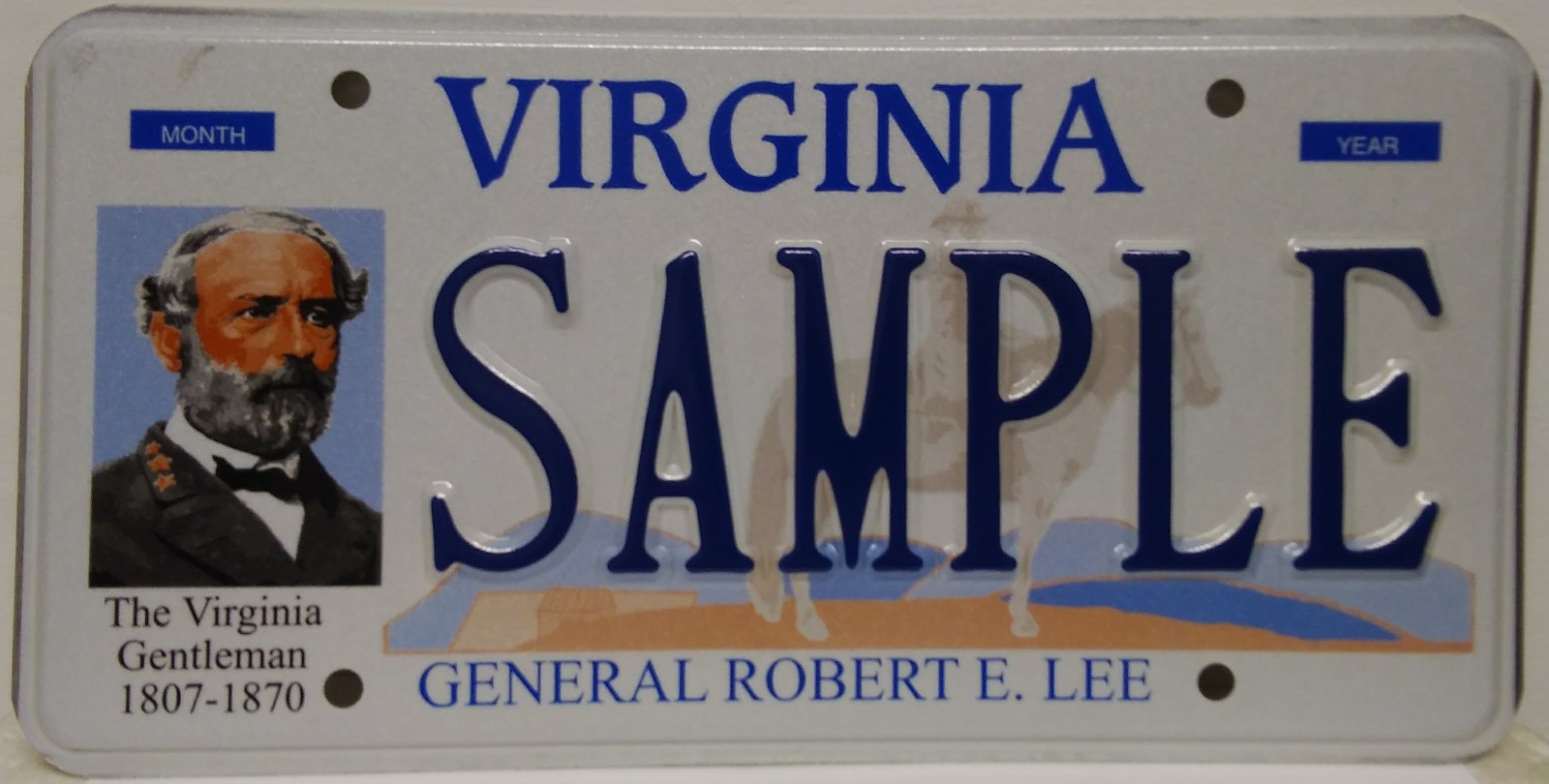 VIRGINIA SAMPLE LICENSE PLATE WITH IMAGE OF THE VIRGINIA GENTLEMAN ROBERT E. LEE