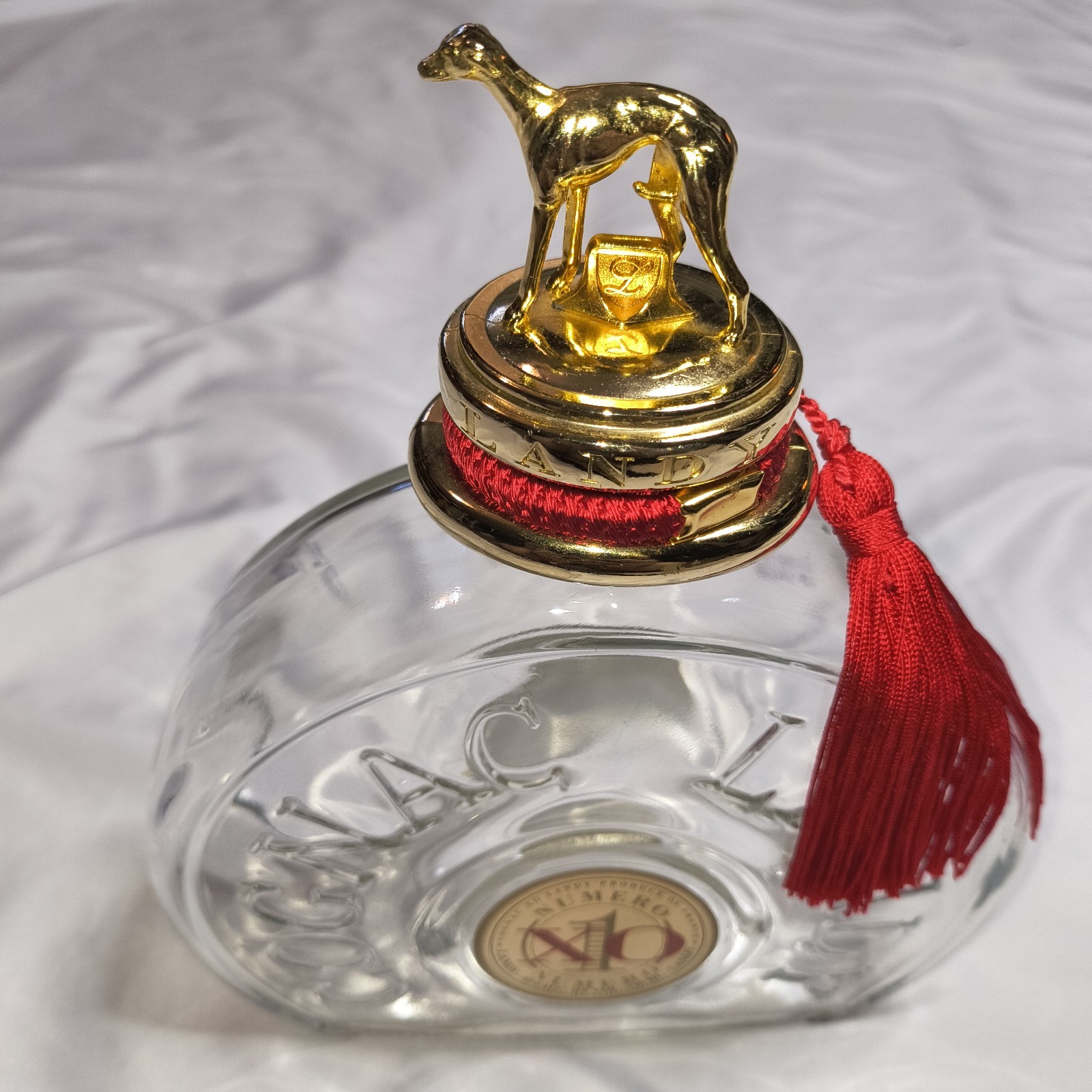 VTG LANDY COGNAC XO Bottle w/ Greyhound Dog Heavy Lid France Vol. 750 ML