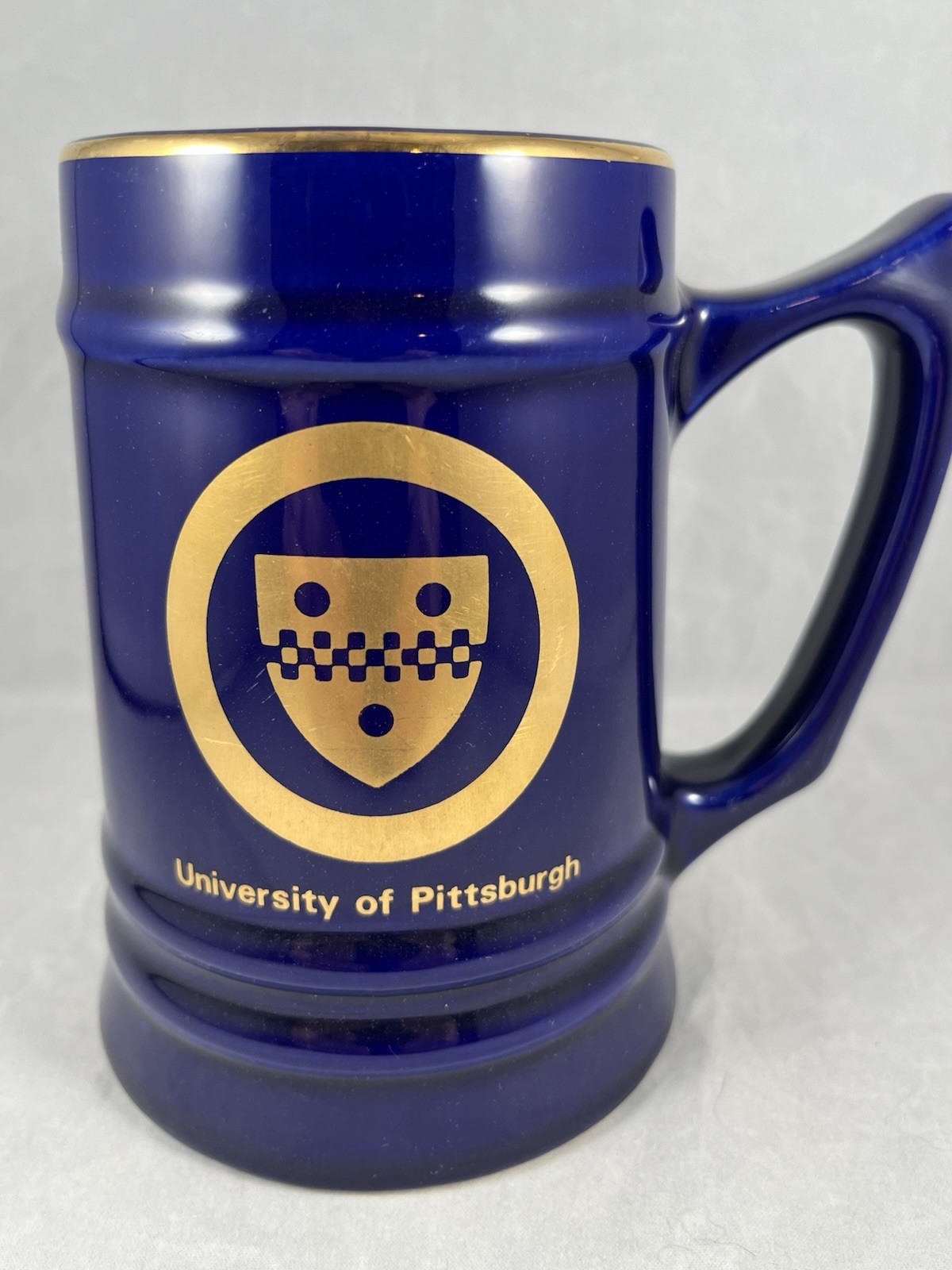 Vintage University of Pittsburgh Ceramic Tankard Stein Mug Blue W.C. Bunting 5