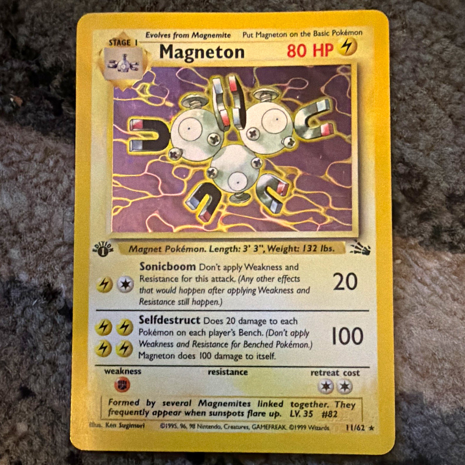 Pokémon Fossil 1st Edition Magneton 11/62 1999 English Wizards Holo Card Pokémon Fossil 1st Edition Magneton 11/62 1999 English Wizards Holo Card