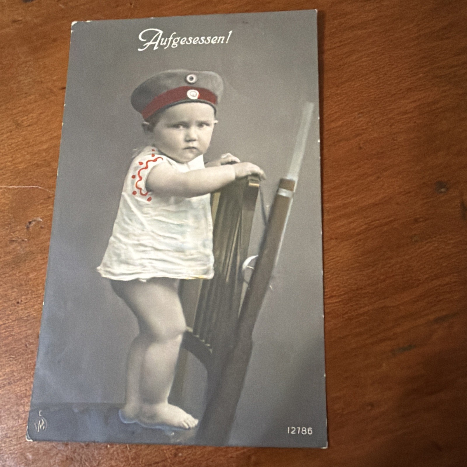 c1915’s Baby Wearing Soldier Military Cap WWI RPPC Photo Antique Postcard