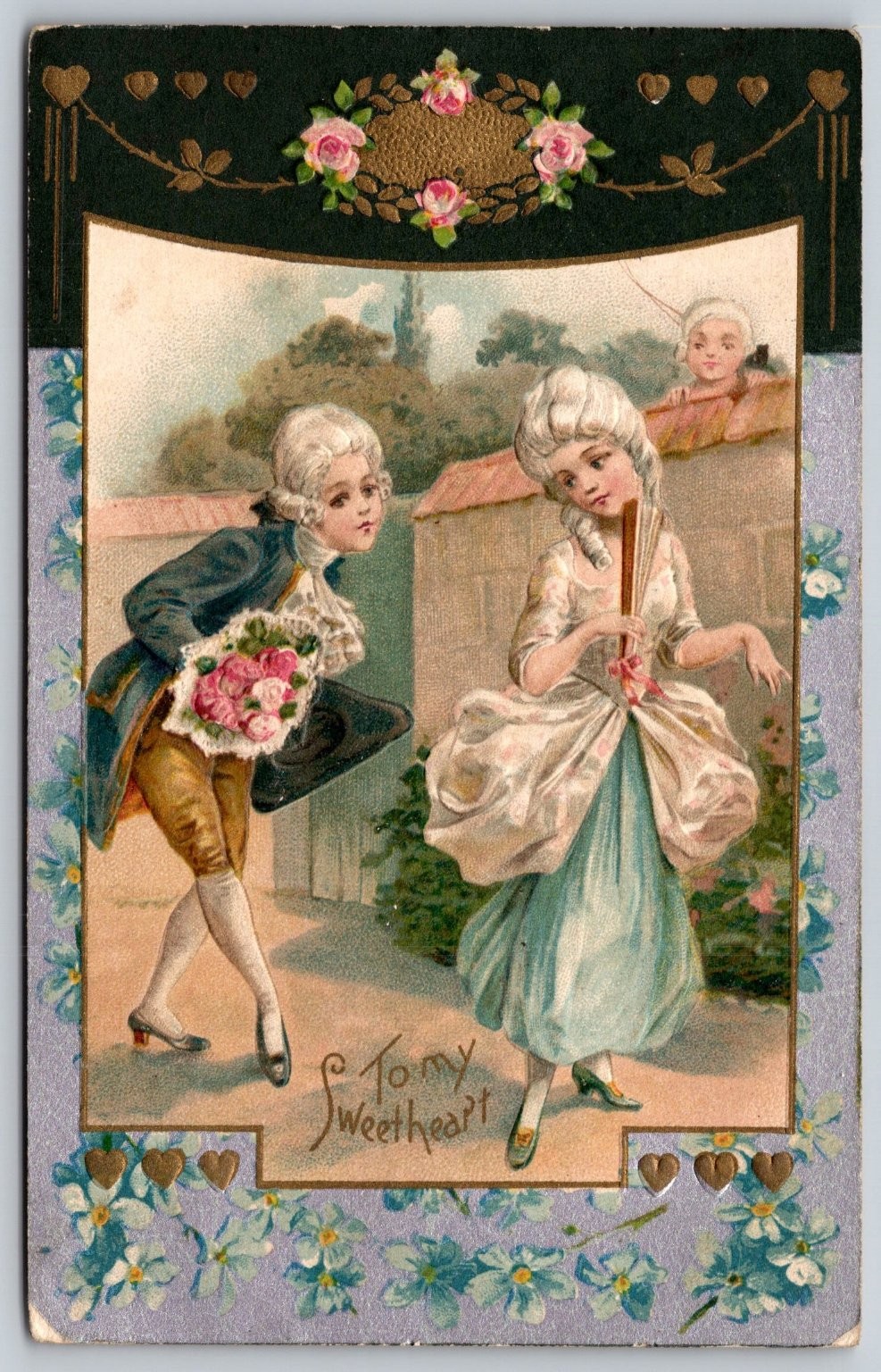1908 Embossed Sweetheart Postcard - Rococo Couple, Cleveland Ohio, Germany C259 1908 Embossed Sweetheart Postcard - Rococo Couple, Cleveland Ohio, Germany C259