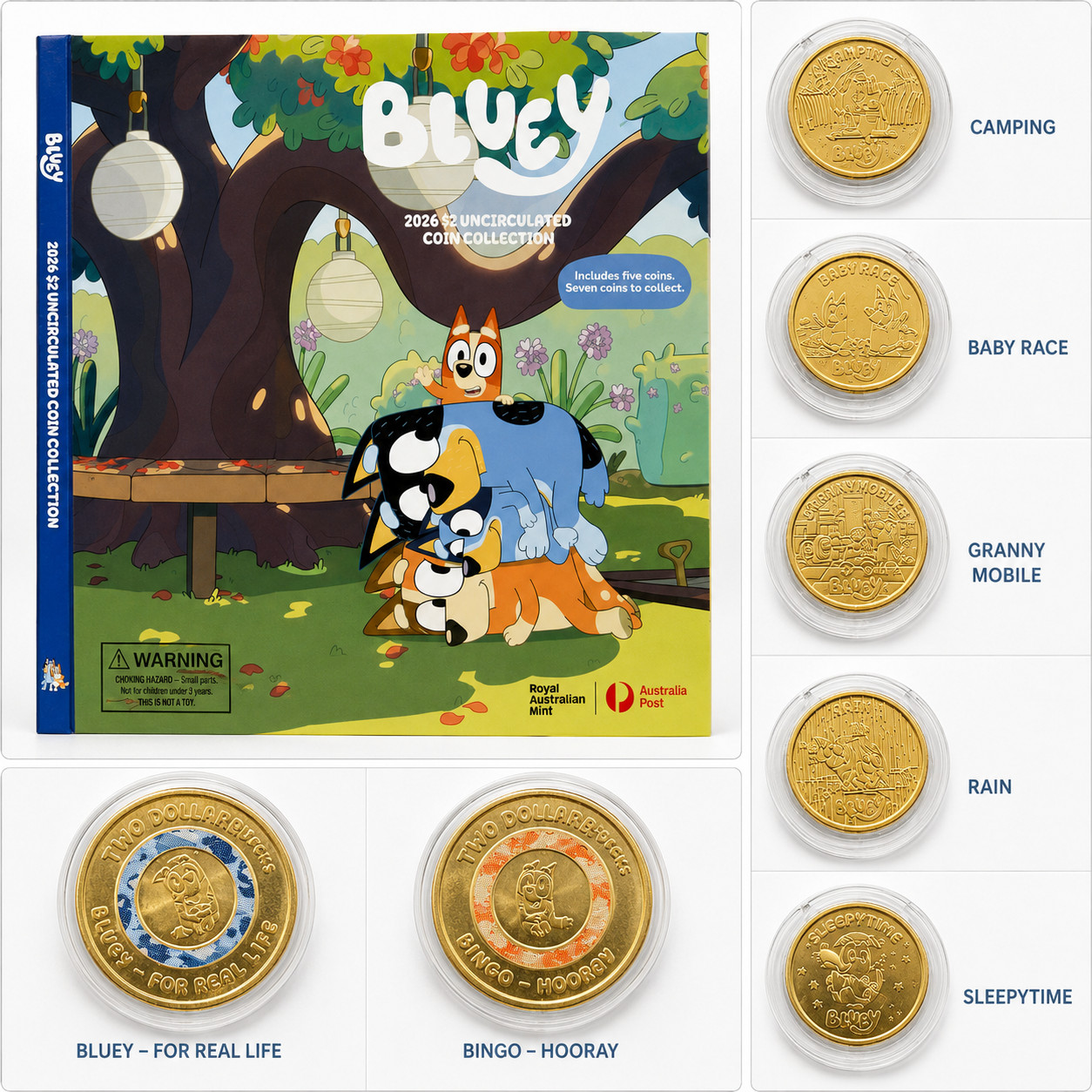 COMPLETE 2026 Bluey 7 Coin Collection Royal Australian Mint + Bluey & Bingo