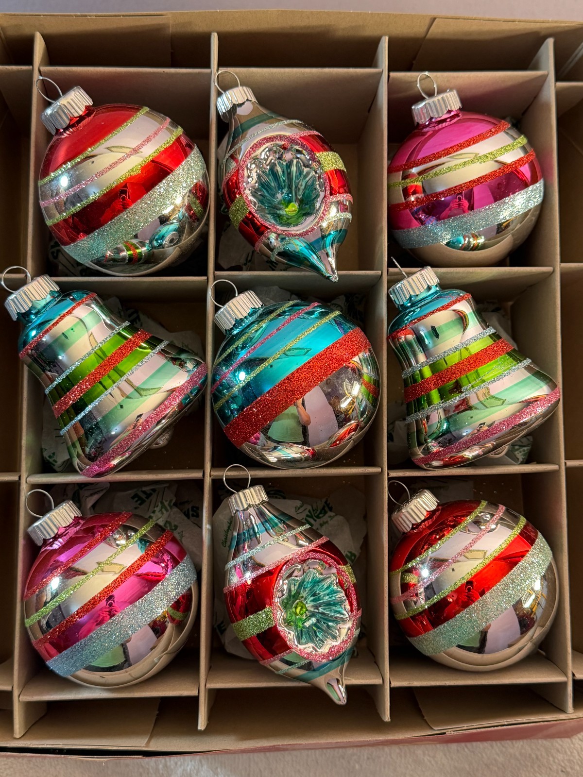 Christmas ornaments Radko Shiny Brite set of 9 glass indents teadrops balls 2026