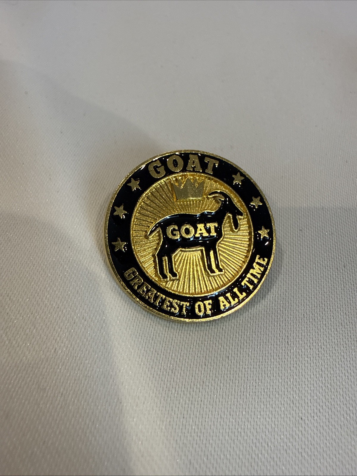 G.O.A.T Greatest Of All Time Gold Tone Black Enamel Lapel Pin Clutch Back