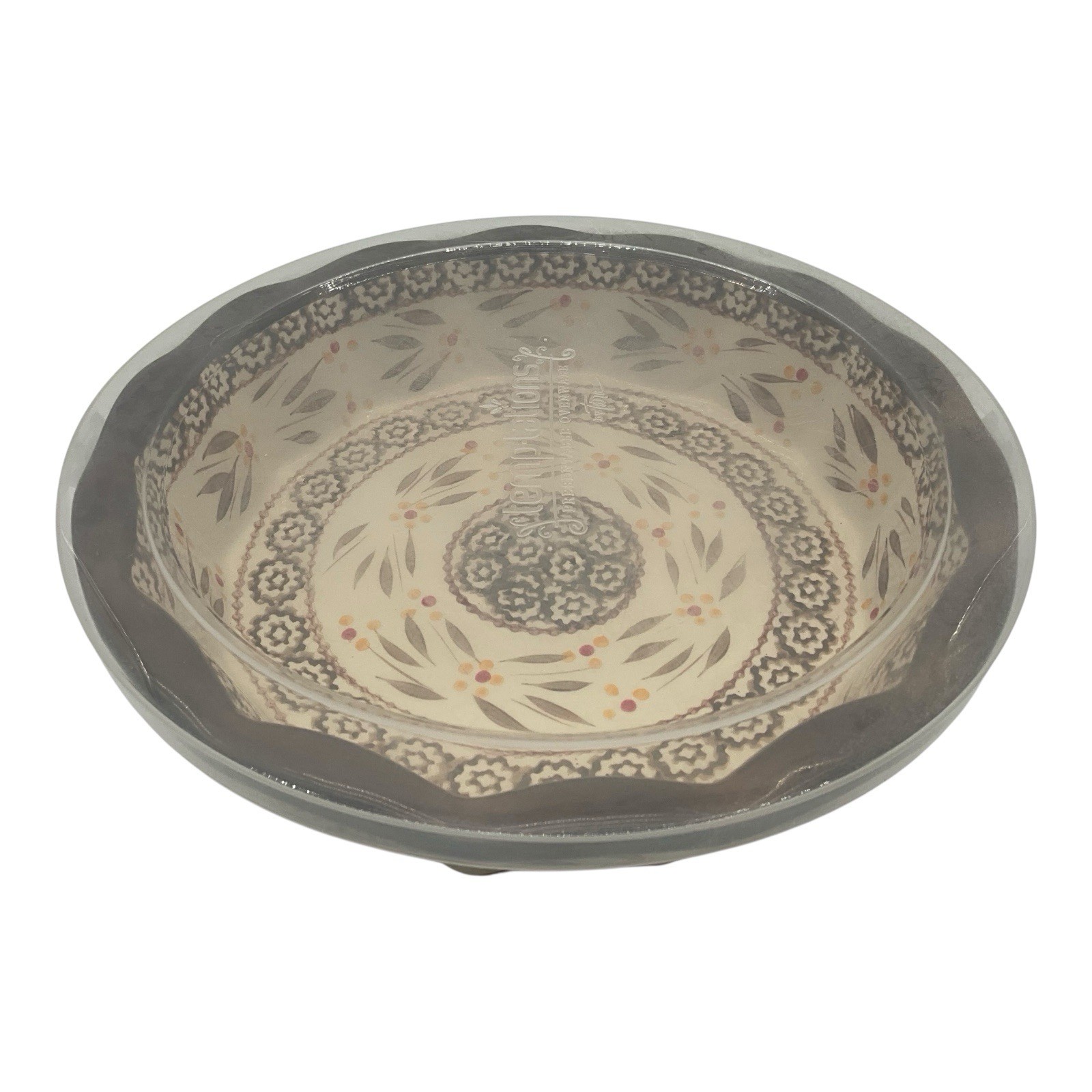 Temp-tations Old World Brown Ceramic Pie Plate With Cover/Lid Vintage NOS Temp-tations Old World Brown Ceramic Pie Plate With Cover/Lid Vintage NOS