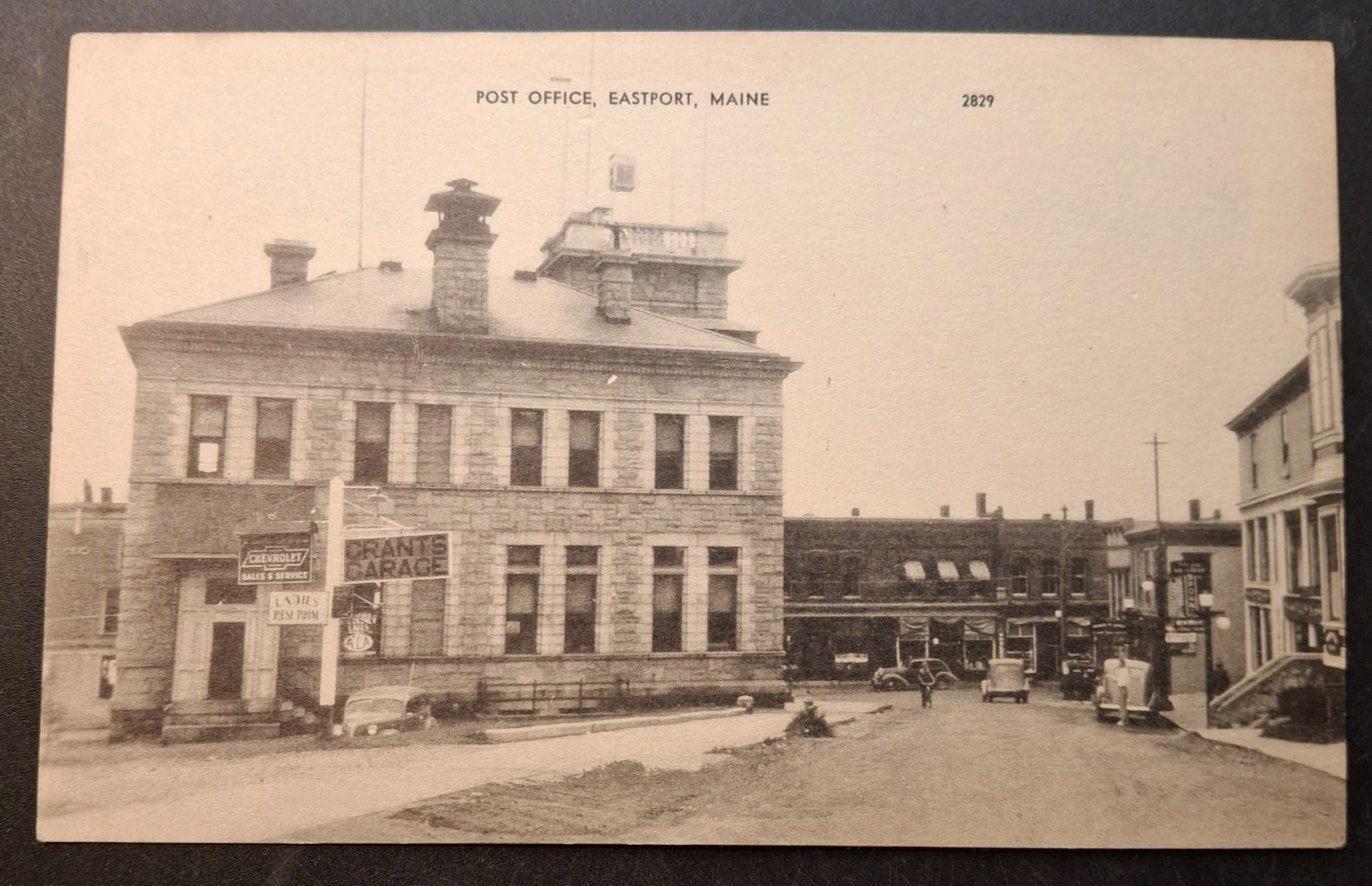 Eastport ME Grant\'s Chevy Garage & Post Office 1940s Postcard Eastport ME Grant\'s Chevy Garage & Post Office 1940s Postcard