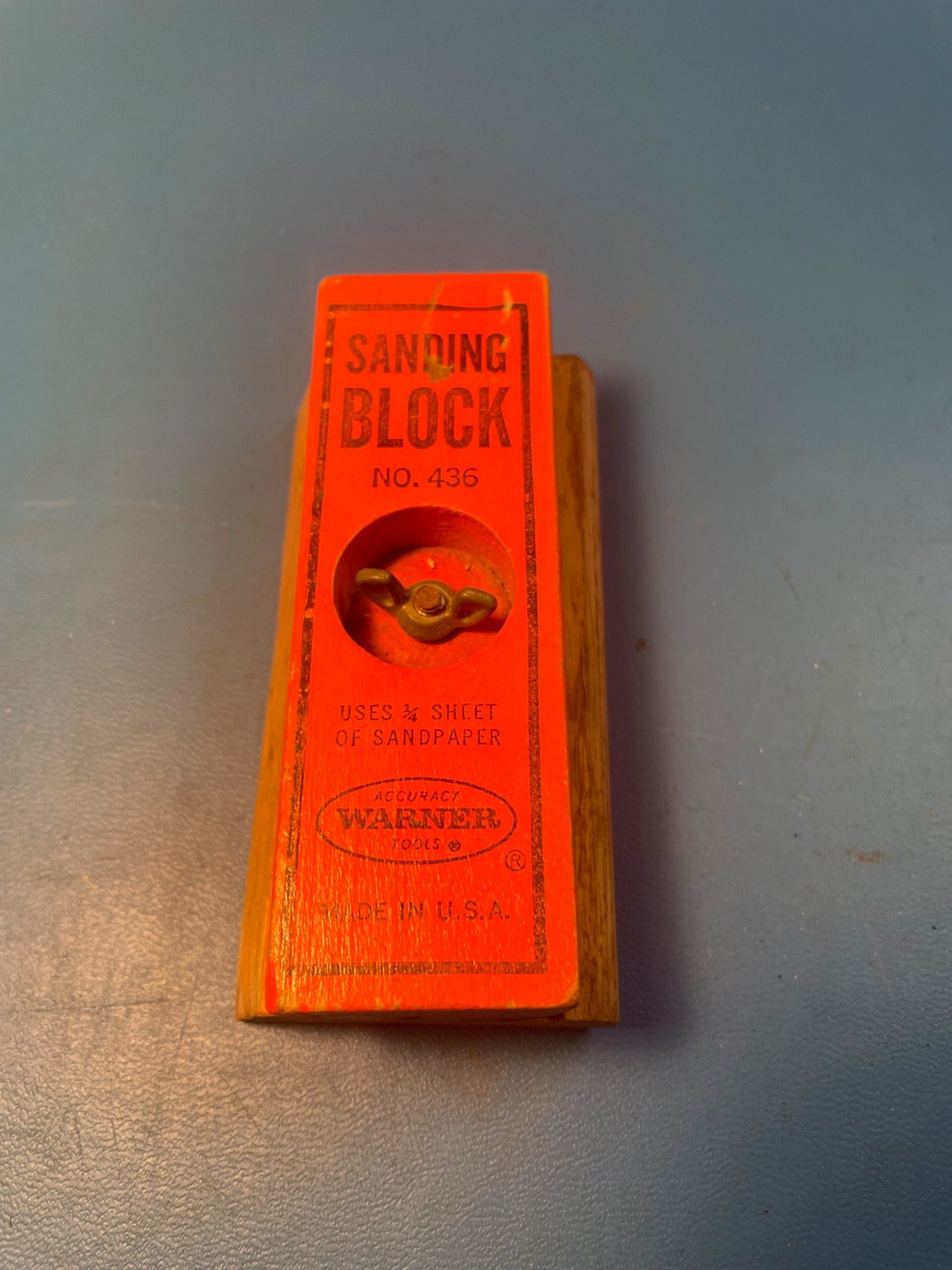Vintage Warner No. 436 Sanding Block Wood Hand Sander Wing Nut Lock USA Tool