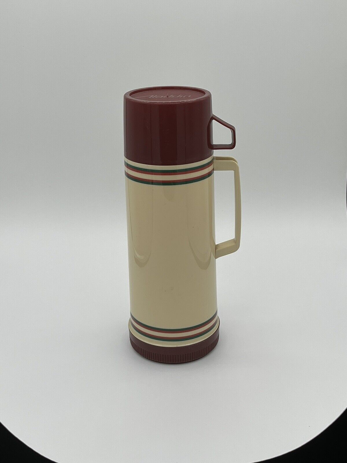 Alladin VINTAGE HyLo Tan/Red Thermos Bottle Wide Mouth 1 QT. 70s Hy-Lo Lunch USA
