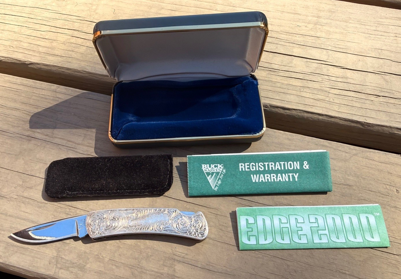 VINT. Buck 525 Gent .925 Sterling Silver Hand-Engraved Knife w/Presentation Case