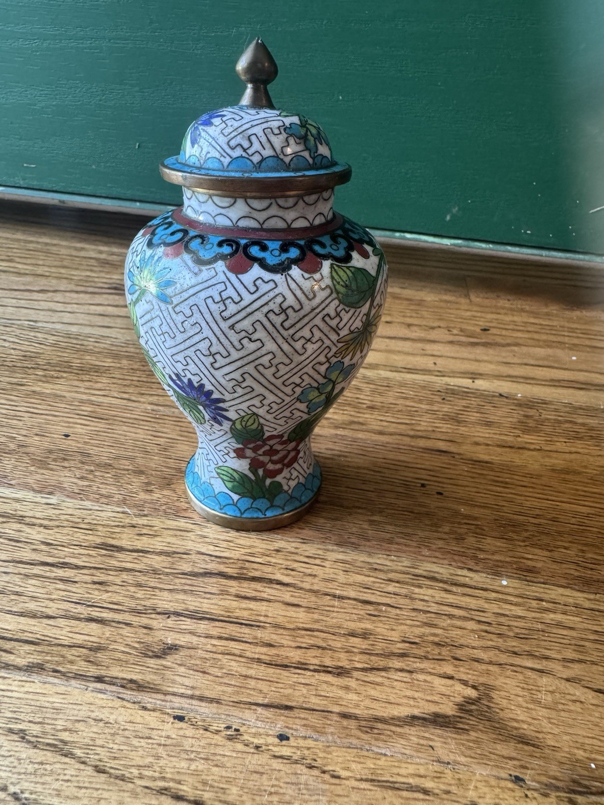 Vintage Chinese Brass Cloisonné Lidded Ginger Jar | Enamel Floral | Trinket