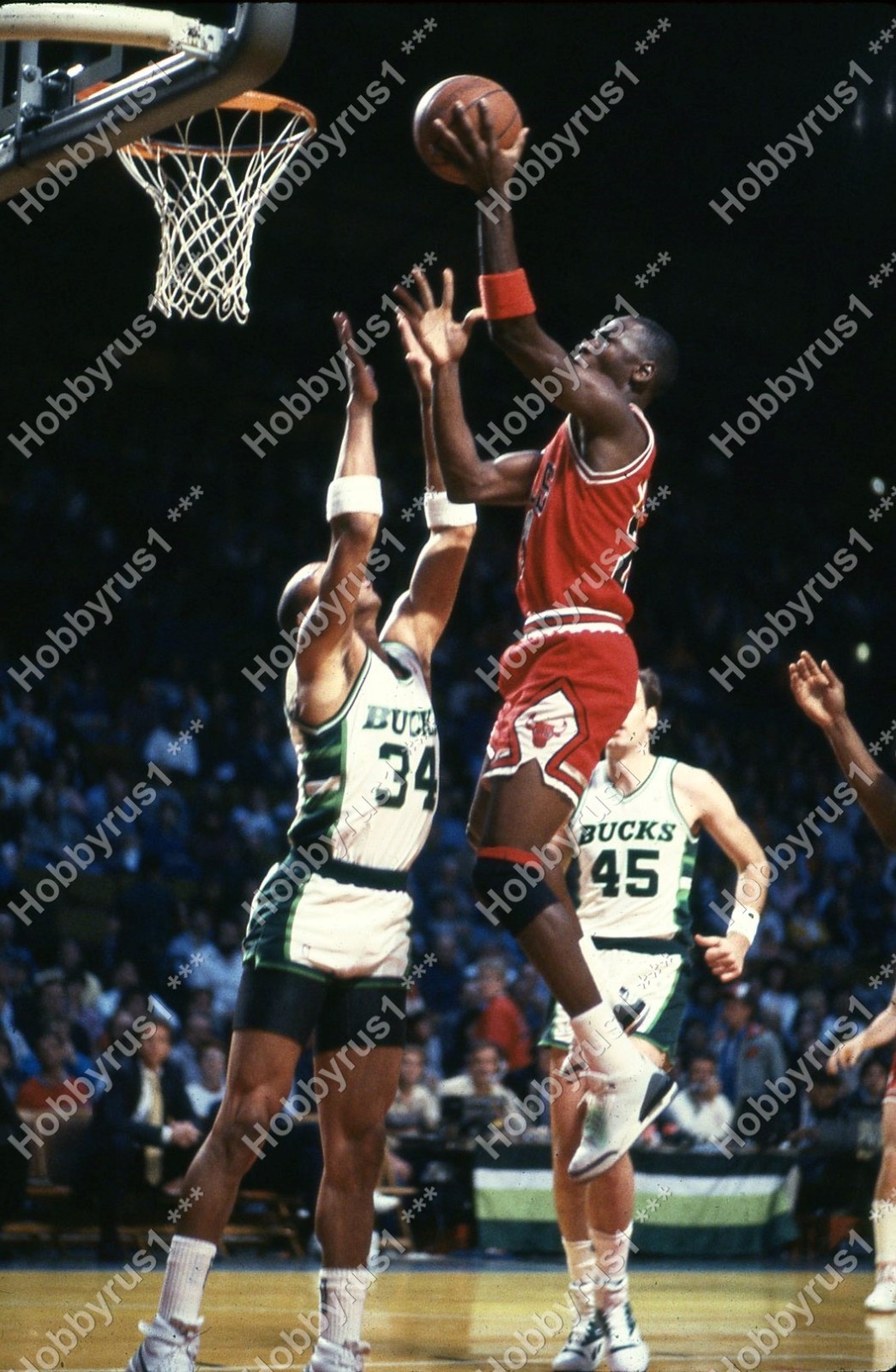 Michael Jordan In Flight Air Jordan 1988 Original 35mm Photo Slide Carl Sissac