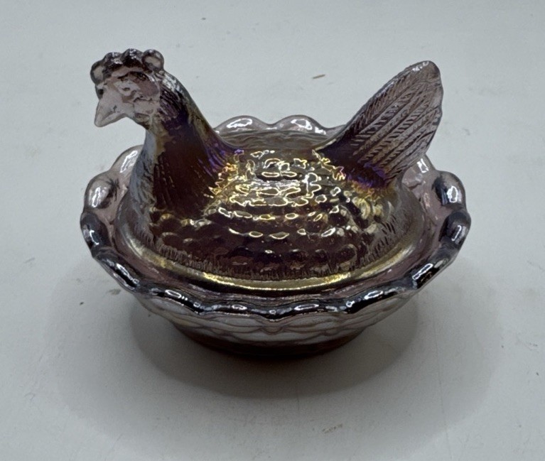 Boyd Glass Hen on Nest Mini Trinket Dish Royal Plum Carnival Glass