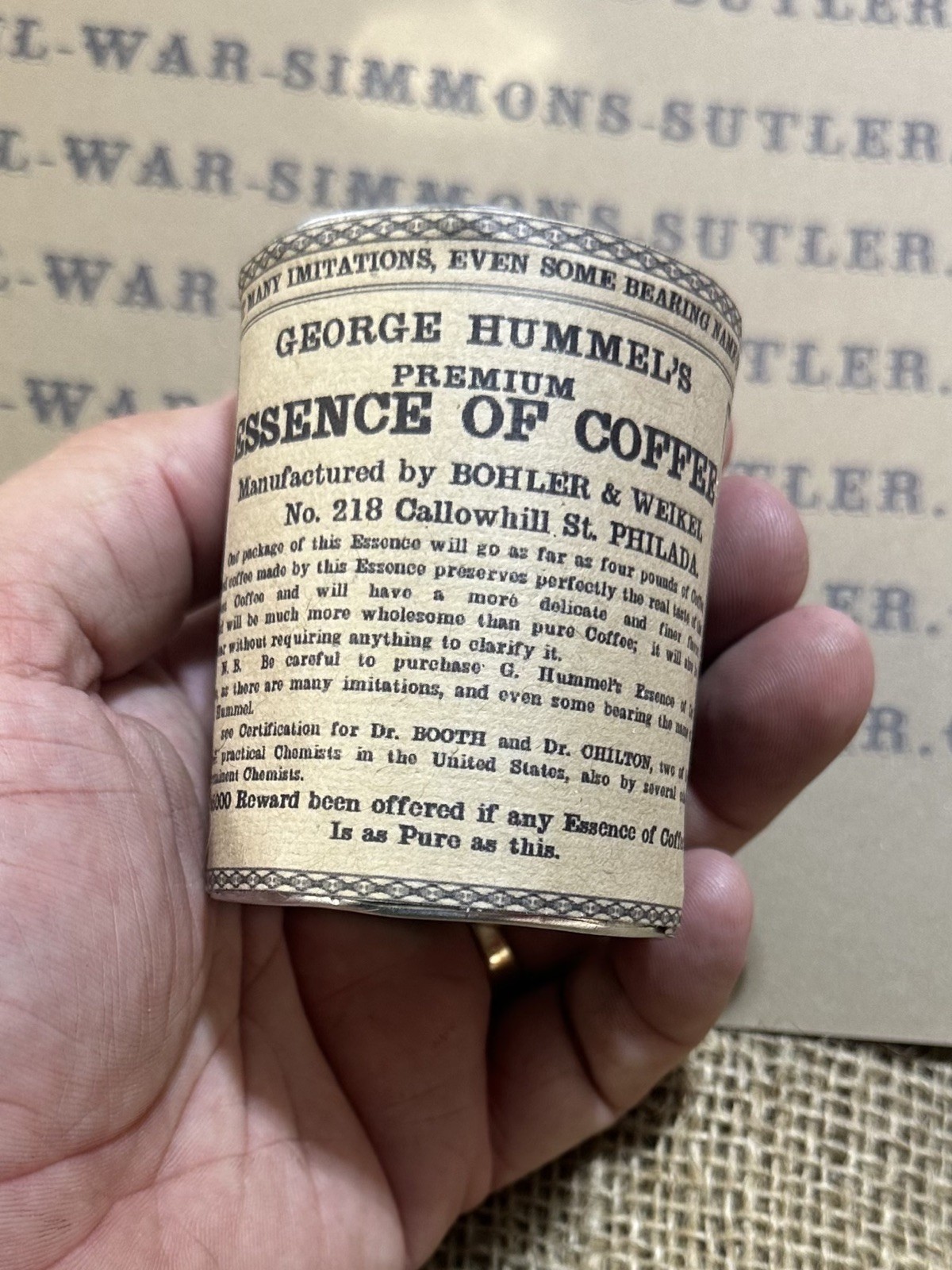 1860s Civil War Essence of Coffee Can Repro…empty and sealed.  Museum Quality