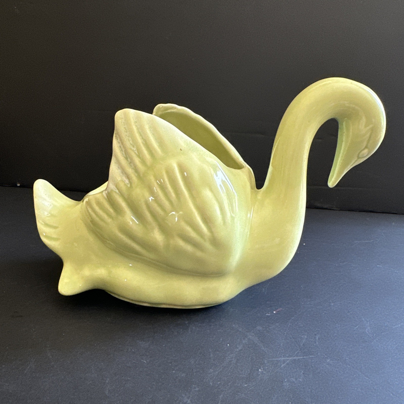 Vtg Weeping Swan Planter Vase USA Ceramic Celery Green Pearl China Co. 9”x5”