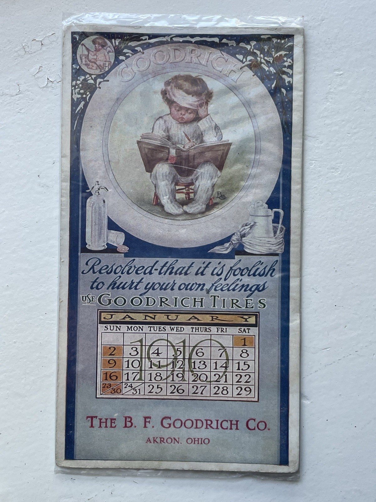 1910 BF Goodrich Tires Antique Advertising Pocket Calendar Card Akron Ohio Auto⁠