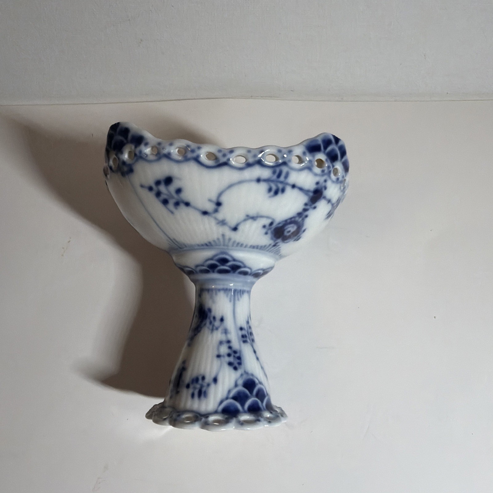 Royal Copenhagen Denmark Porcelain Fluted Full Lace Footed Candle Stick #1138 4”