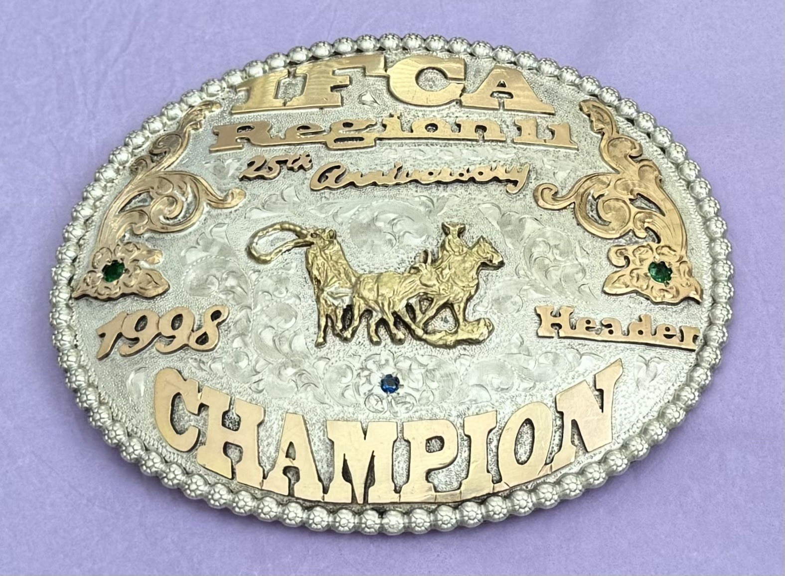 Vintage 1998 IFCA Rodeo Regional Trophy Belt Buckle Joe Barela Champion Header
