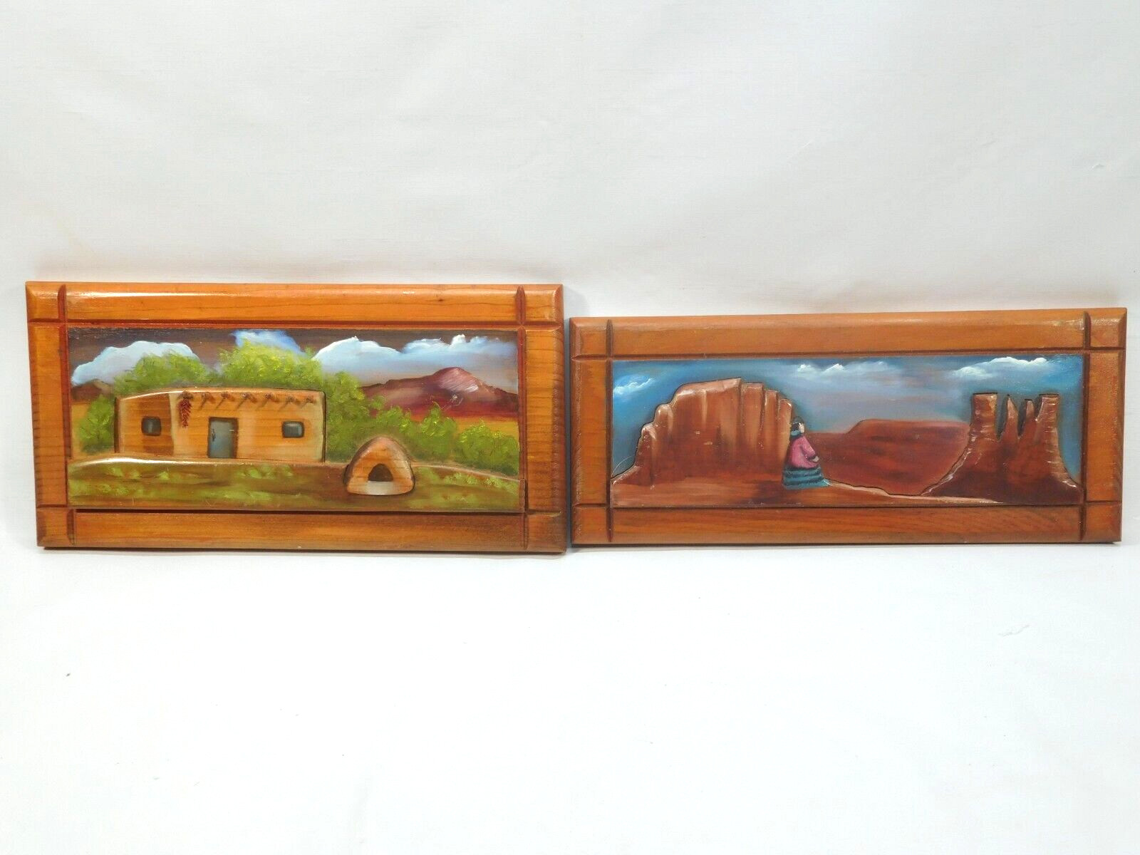(2) Vintage Hand Carved Painted Wood Primitive Native Folk Art 70,s UNIQUE