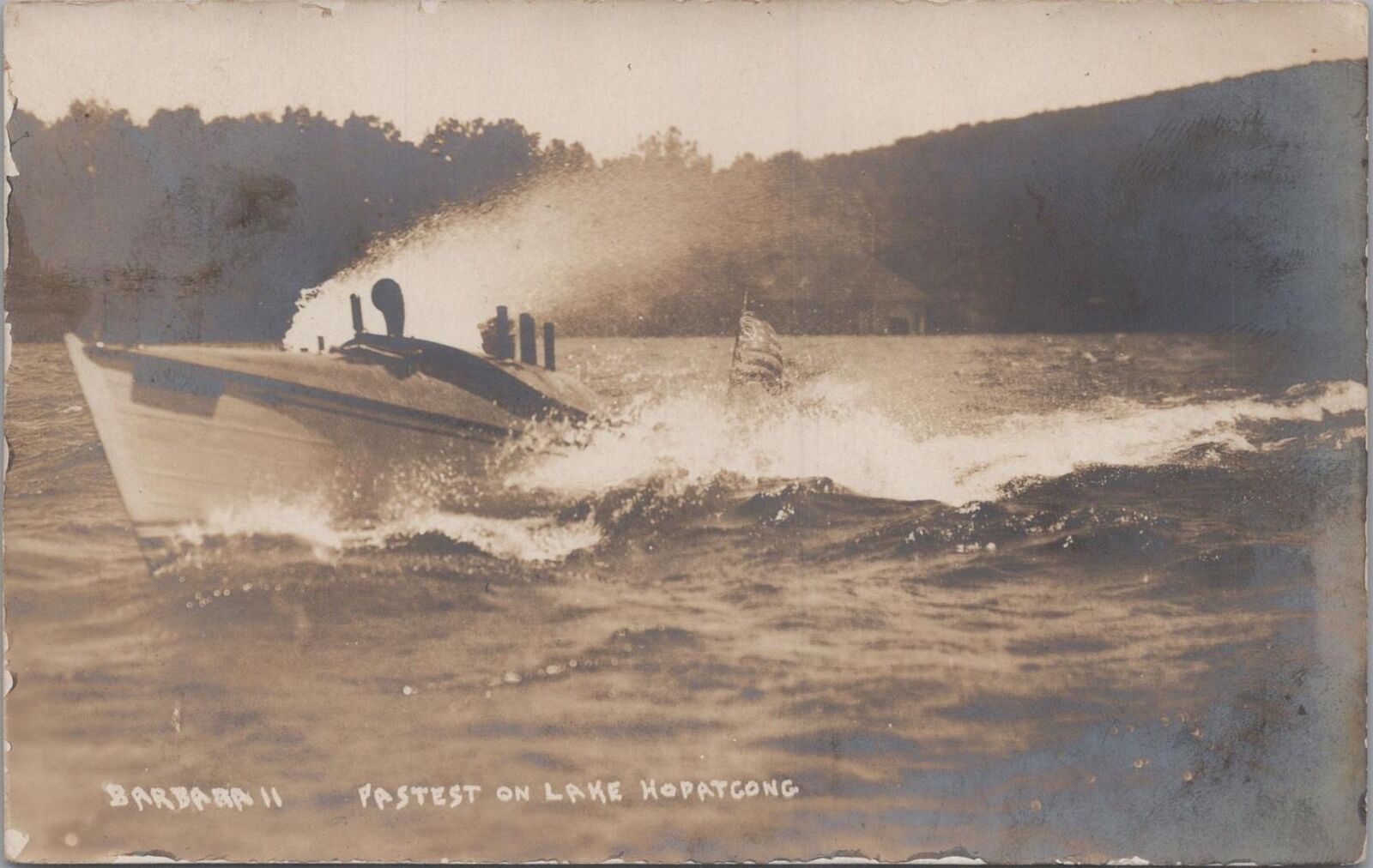 RPPC Postcard Boat Barbara II Fastest on Lake Hopatcong NJ 