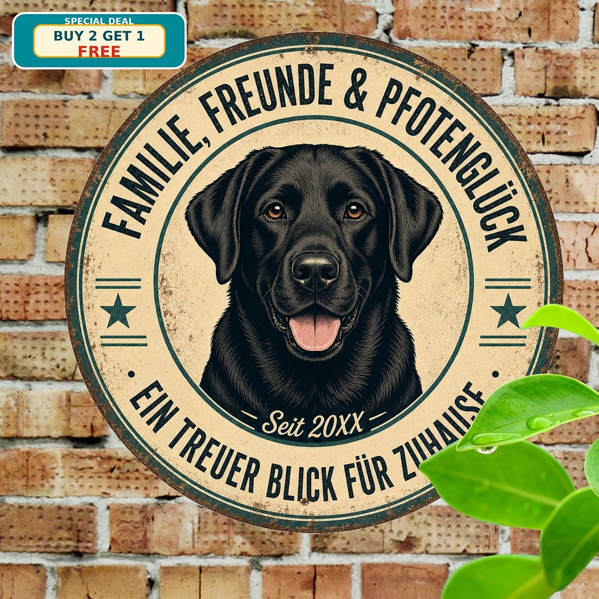 Black Labrador Retriever Dog Round Tin Sign 8x8 Pet Lover Wall Plaque