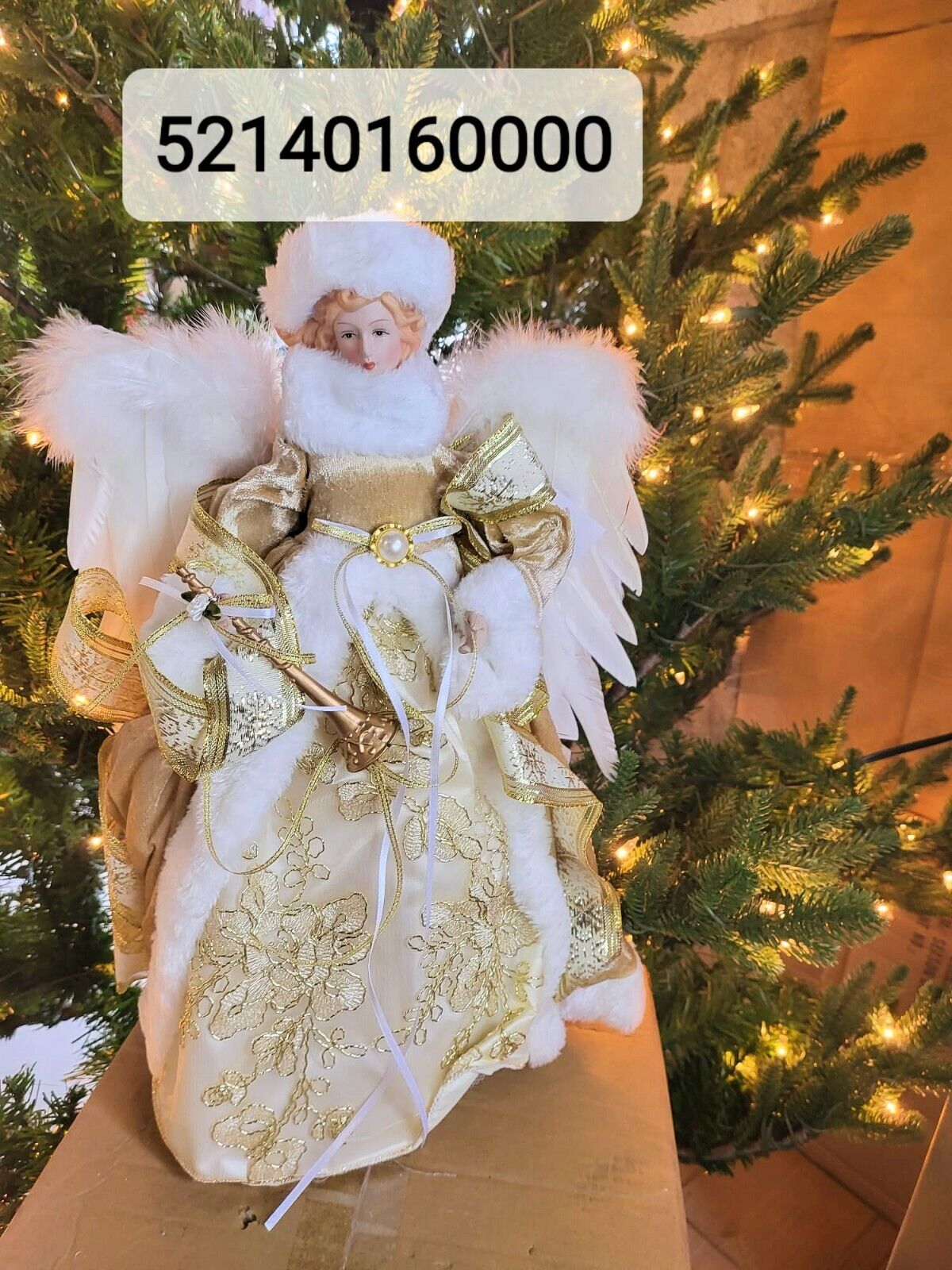 16IN SOFT GOLD & WHITE ANGEL W/ TRUMPET HOLIDAY CHRISTMAS DECOR FIGURINE